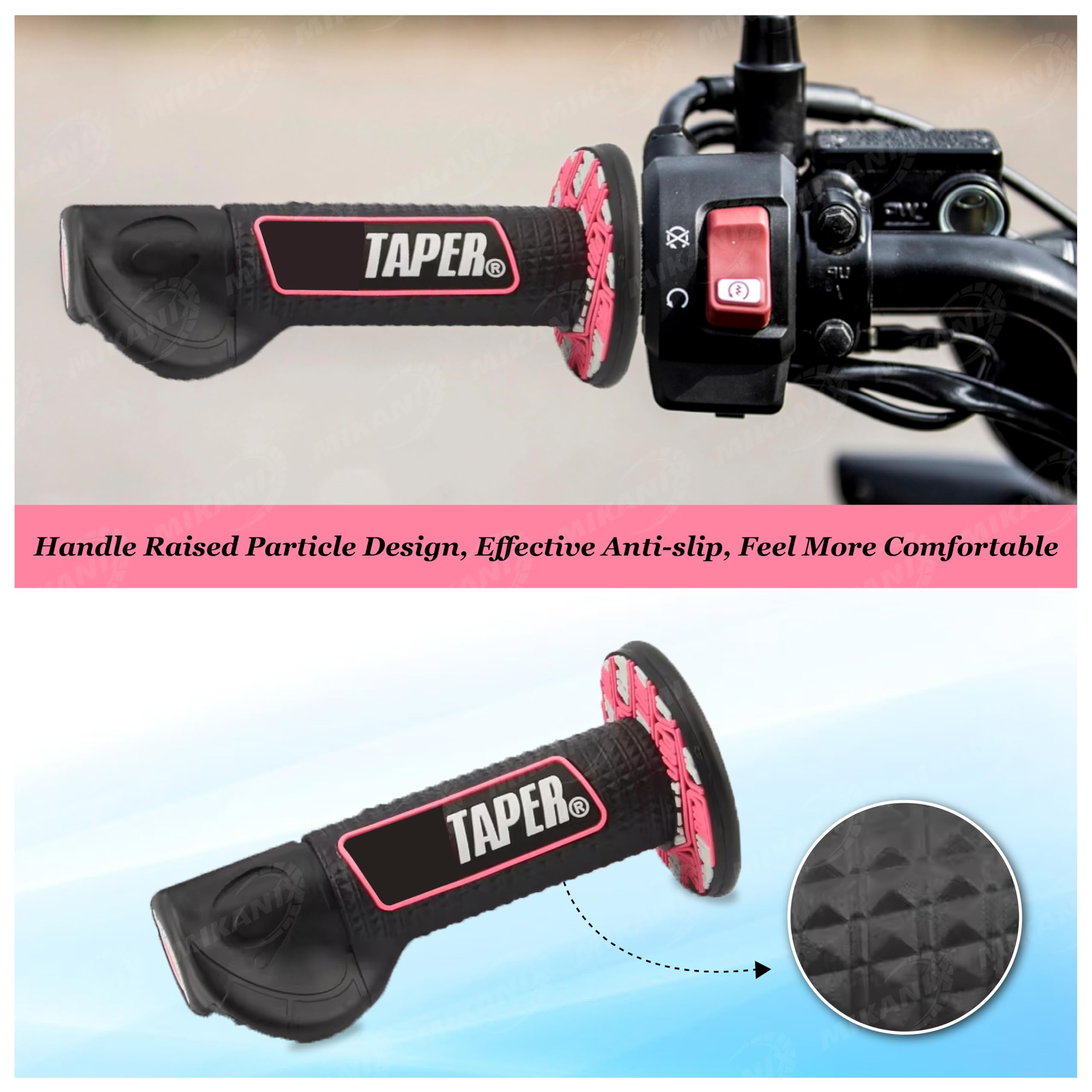 OBEROI'S TRADERS Universal Bike Handlebar Grip Cover with Palm Rest | Non-Slip Rubber Accelerator Grip for Motorcycles, Scooters, Scooty | Dotted Design for Better Control & Comfort