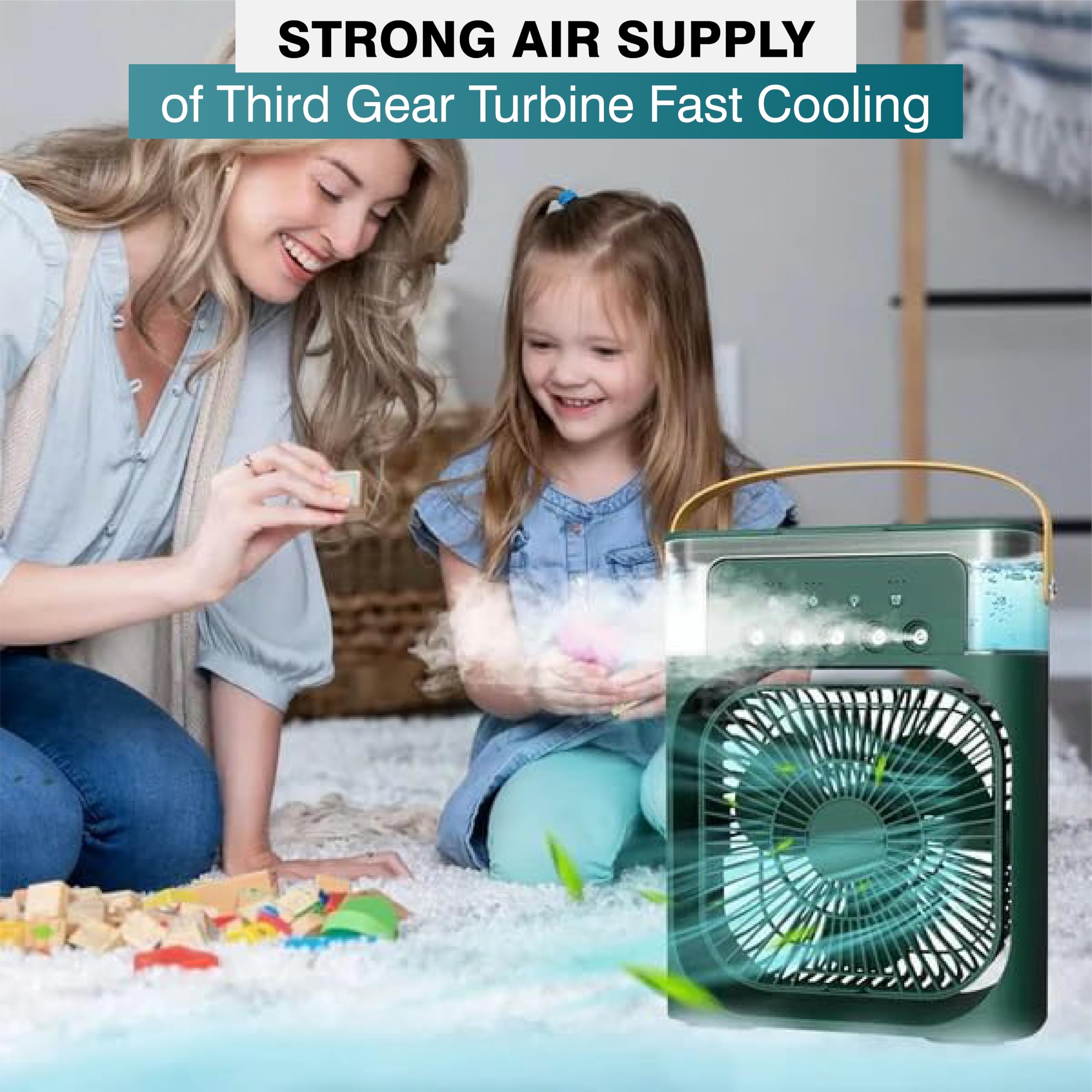 OBEROI'S TRADERS 1 YEAR REPLACEMENT WARRANTY Mini Cooler Fan for Room, Kitchen, Home & Office Desk | USB Cable, 3 Wind Speed Mode With Cooling Misting Fan