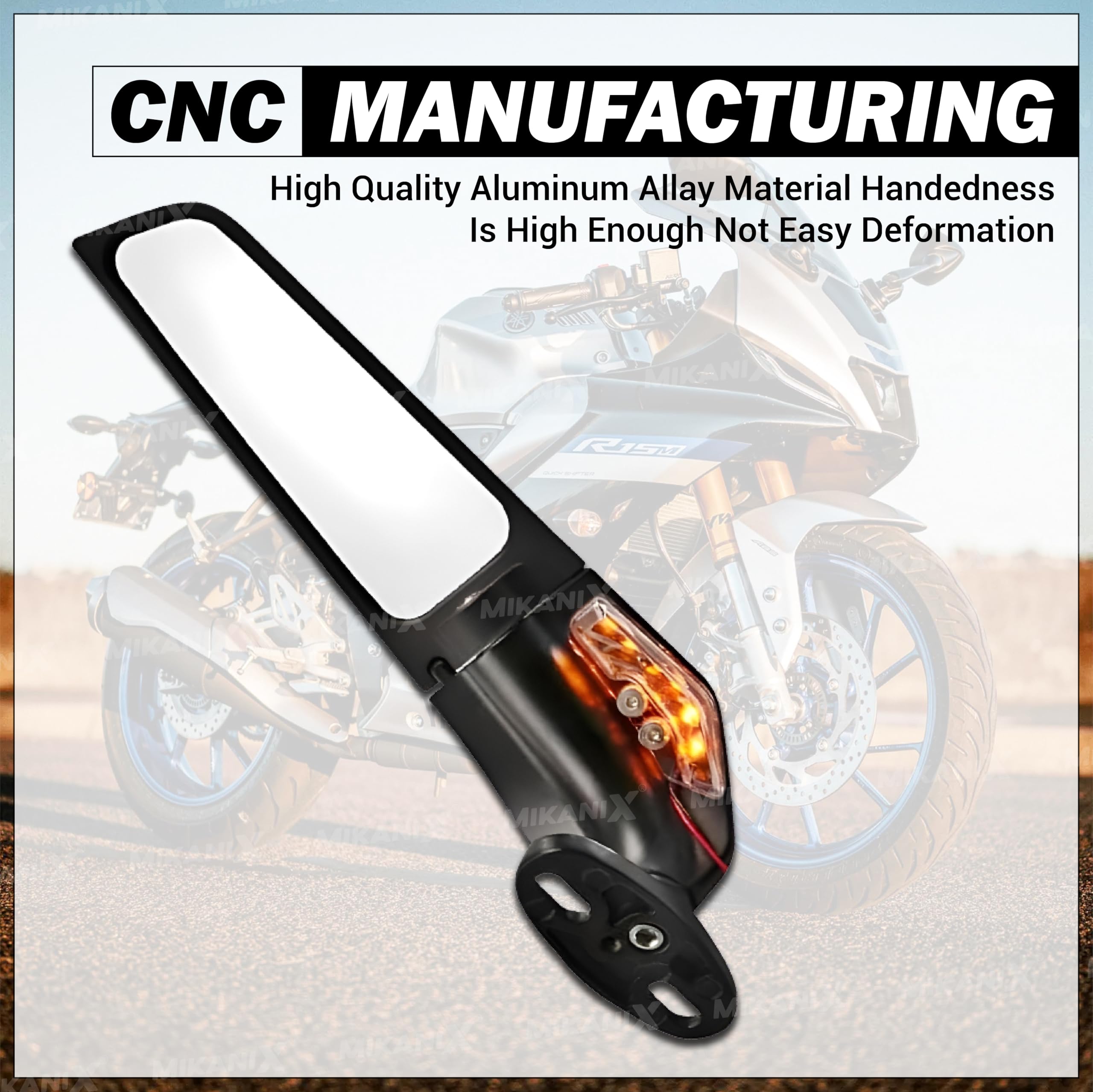 MIKANIX 360° Adjustable Moto GP LED Stealth Wings Rear View Mirror | Bike Fairing Kit For Yamaha R15 V3, V4 & M