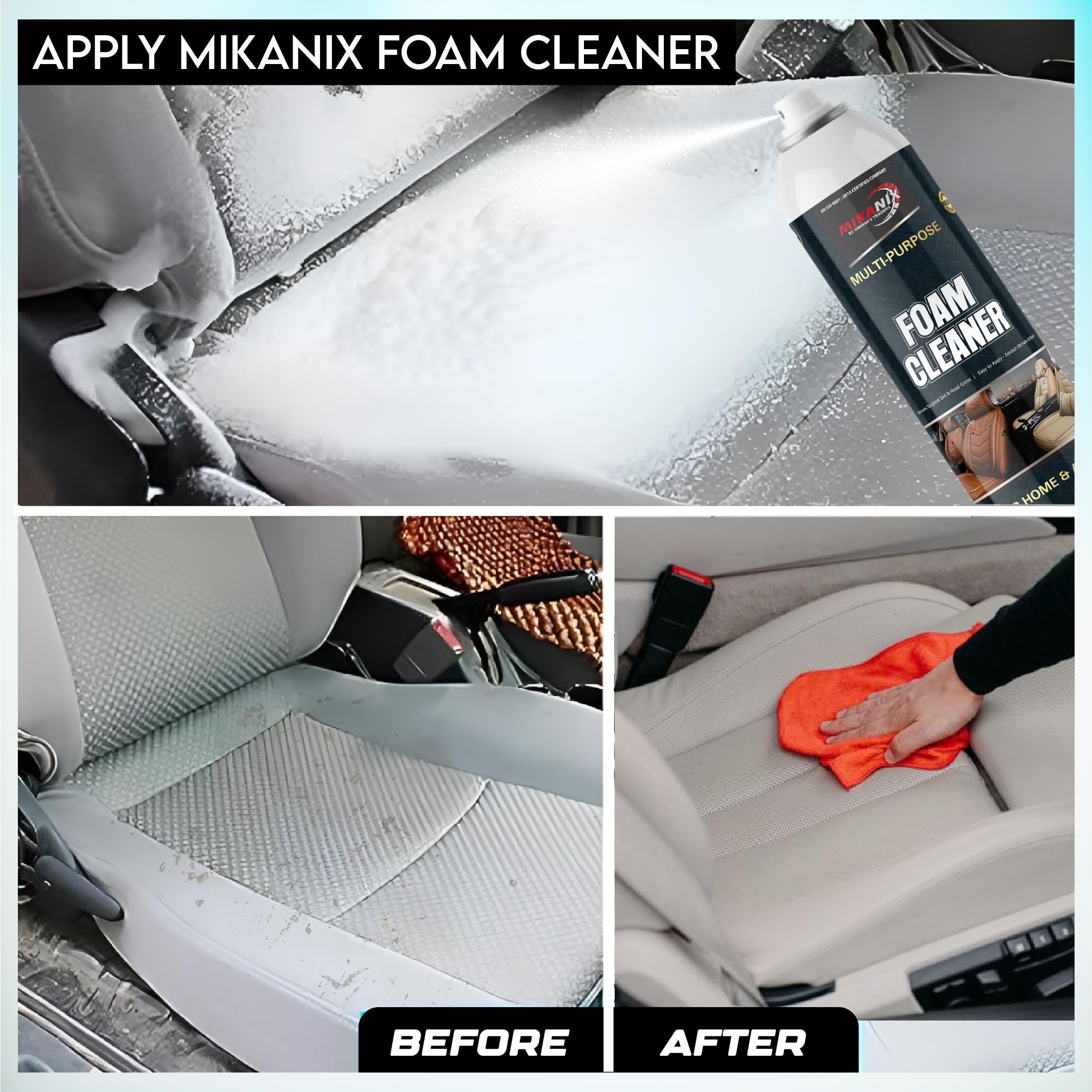 OBEROI'S TRADERS Foam Cleaner Multipurpose Interior & Exterior Combo Pack Foam Spray | 1 Microfiber Cloth |Car Seat | Dashboard | Sofa | Vinyl Rubber | Vehicle Interior Cleaner Pack of 2