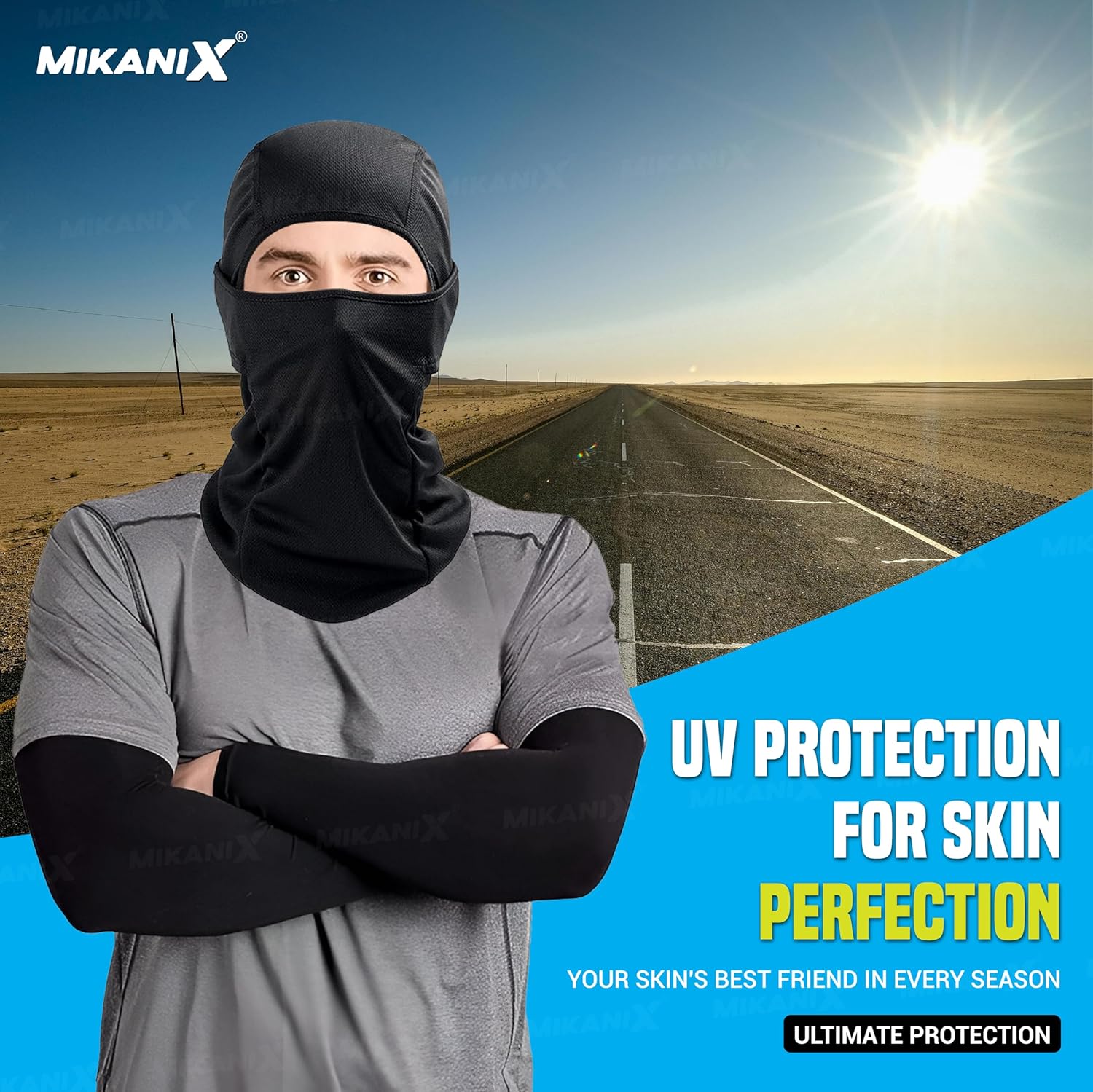 BRXR Unisex Full Face Mask | Balaclava Black + Hand Protective Syntetic Arm Sleeve for Bikers Riders, Cyclists and Outdoor Workers to Protect from Dust and UV Rays