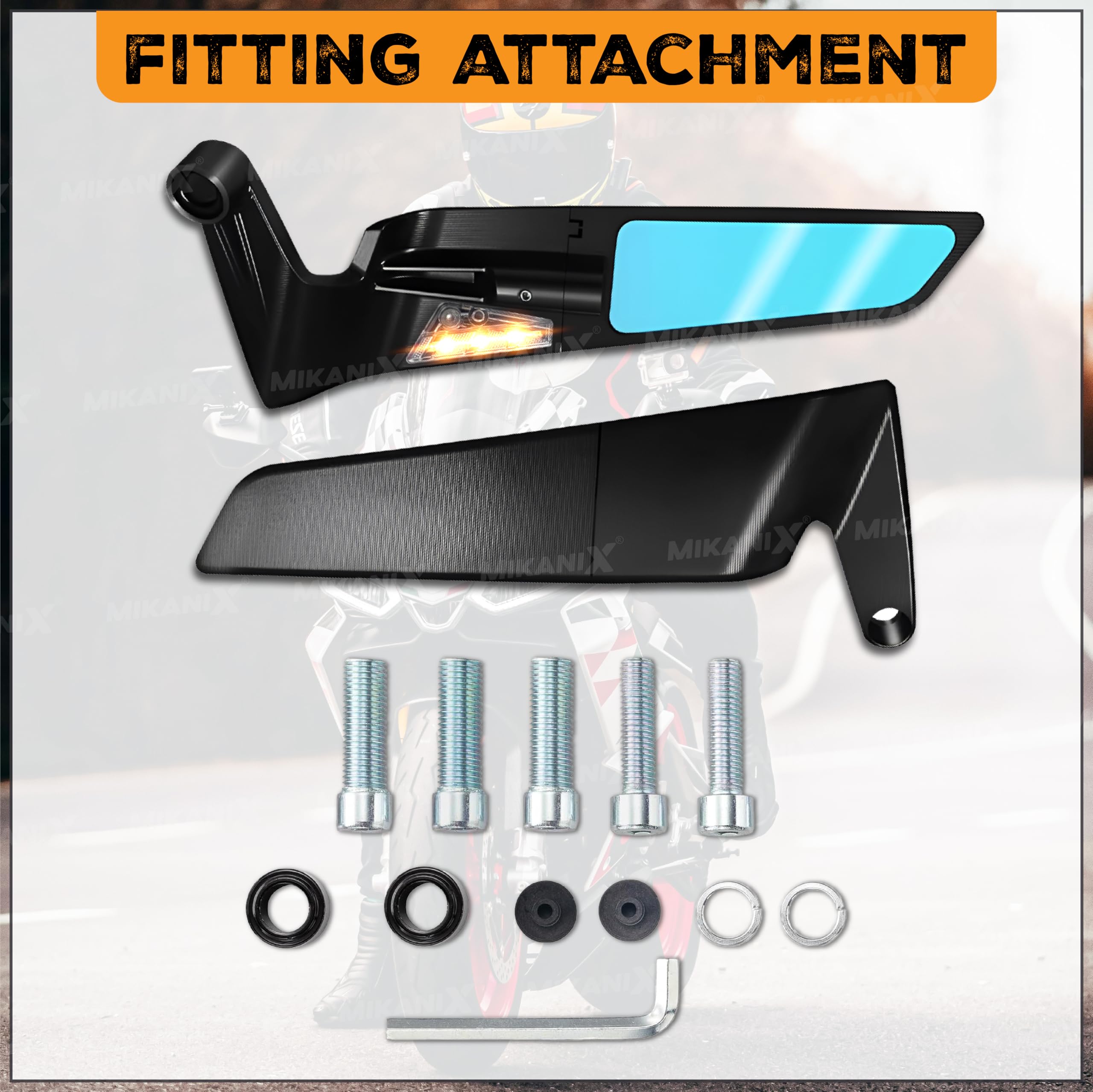 MIKANIX Scooty Rear View Side Handle Bar York Nut Fitting Mirror | LED Stealth Convex Glass Mirror For Yamaha AEROX 155cc