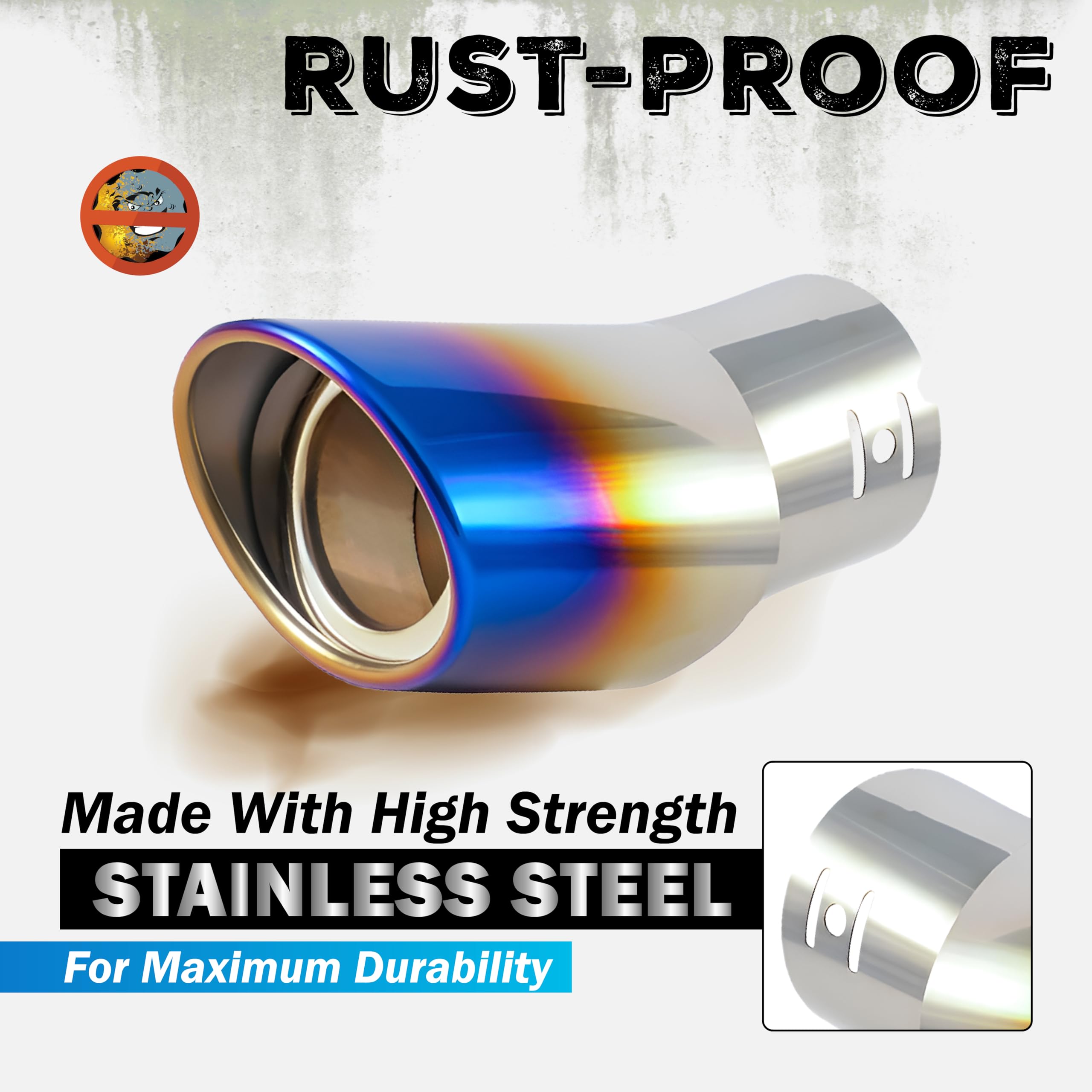 MIKANIX Universal Car Exhaust Muffler Tip | Stainless Steel Burnt Look Silencer End Pipe | Anti-Rust, Stylish Oval Exhaust Tail Pipe with Fitting Kit (MULTICOLOR)