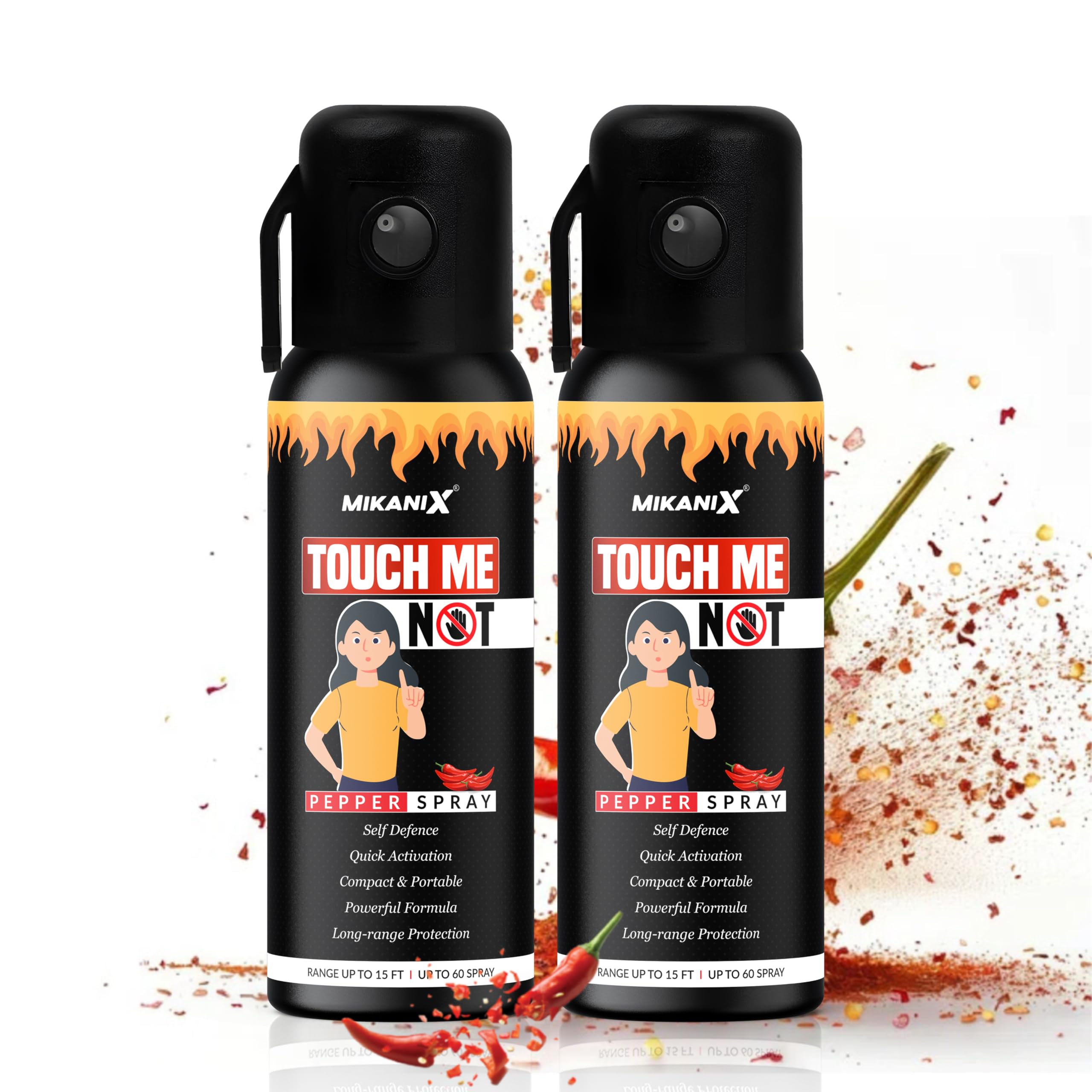 MIKANIX Touch Me Not Self Defence Pepper Spray | Personal Defense Equipment for Women Safety Combo Each