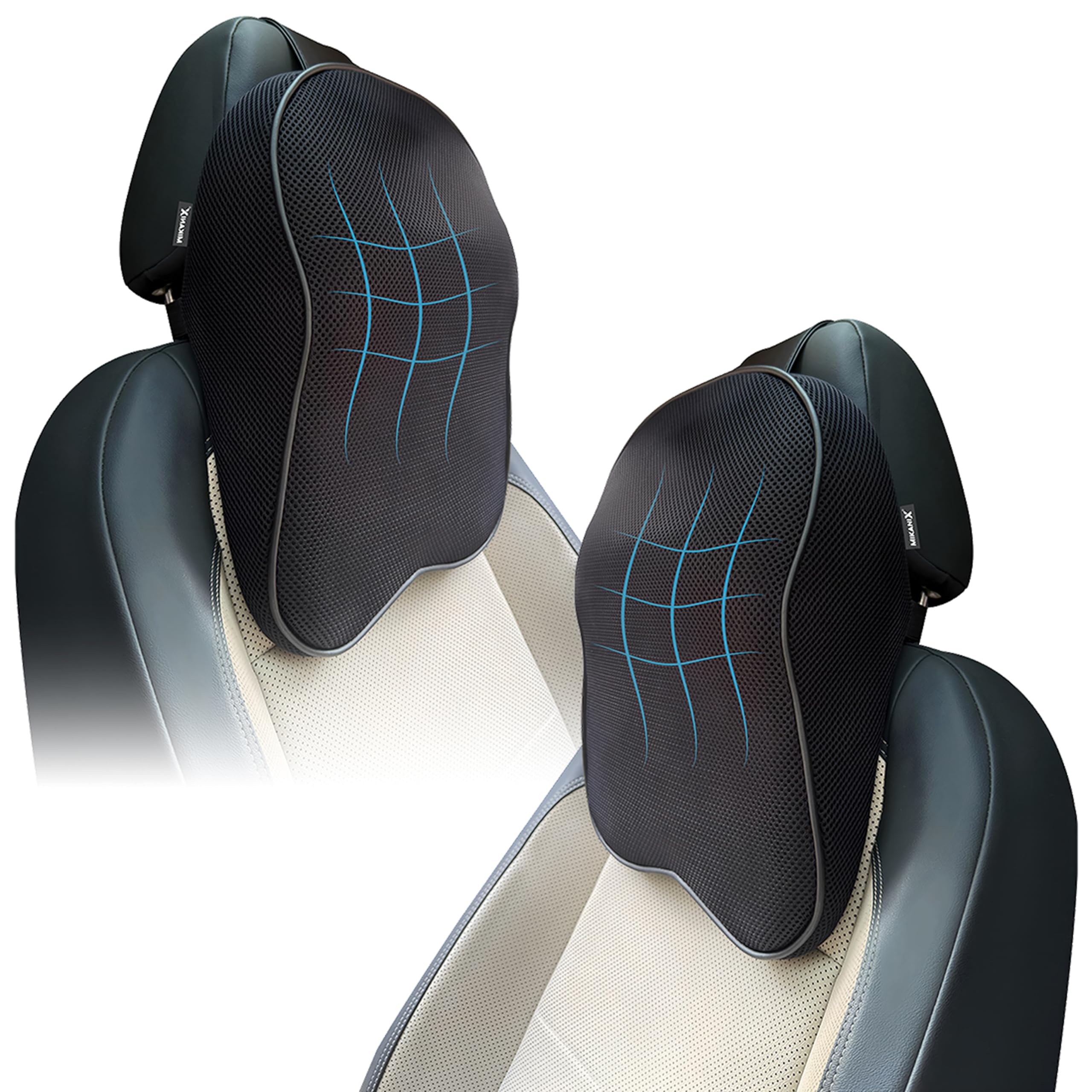 OBEROI'S TRADERS Car Neck Rest Pillow | Seat Cushion | 2 Years Warranty | Ultra Soft Memory Foam for Neck and Cervical Support to Relief Neck Pain & Reduced Tension (Mash Black (Pack of 2))