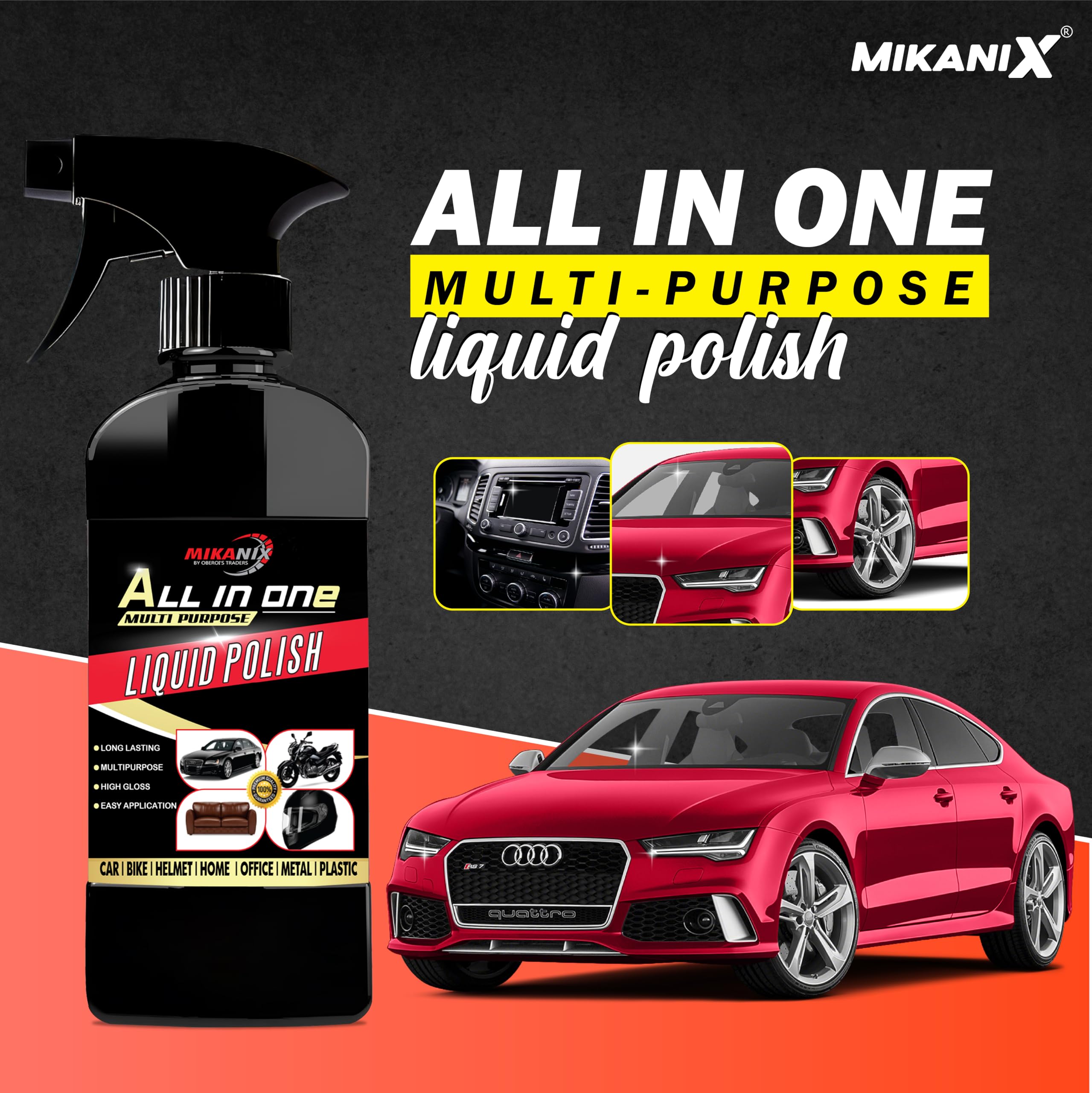 OBEROI'S TRADERS All-in-One Multipurpose Bike & Car Polish | Car Interior Dashboard Polish For Home Interiors, Leather Sofa | Protects, Shines & Removes Tough Stains