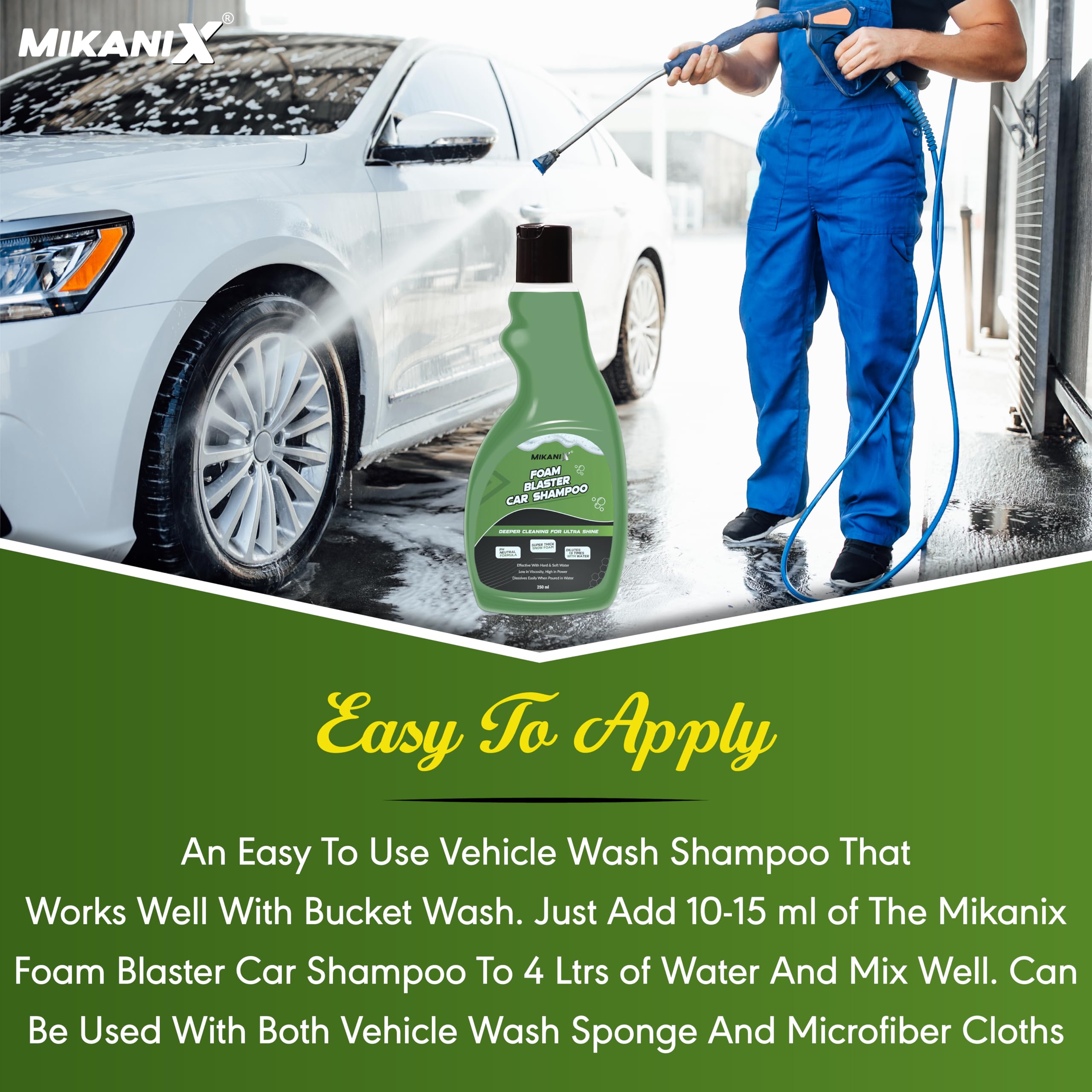 ‎OBEROI'S TRADERS Microfiber Cloth Wash Mitt Glove & Foam Blaster Car Wash Shampoo Combo | Concentrate Form With Thick Foam to Remove Dirt & Grime For Car & Bike Exterior Cleaning (Pack of 2)