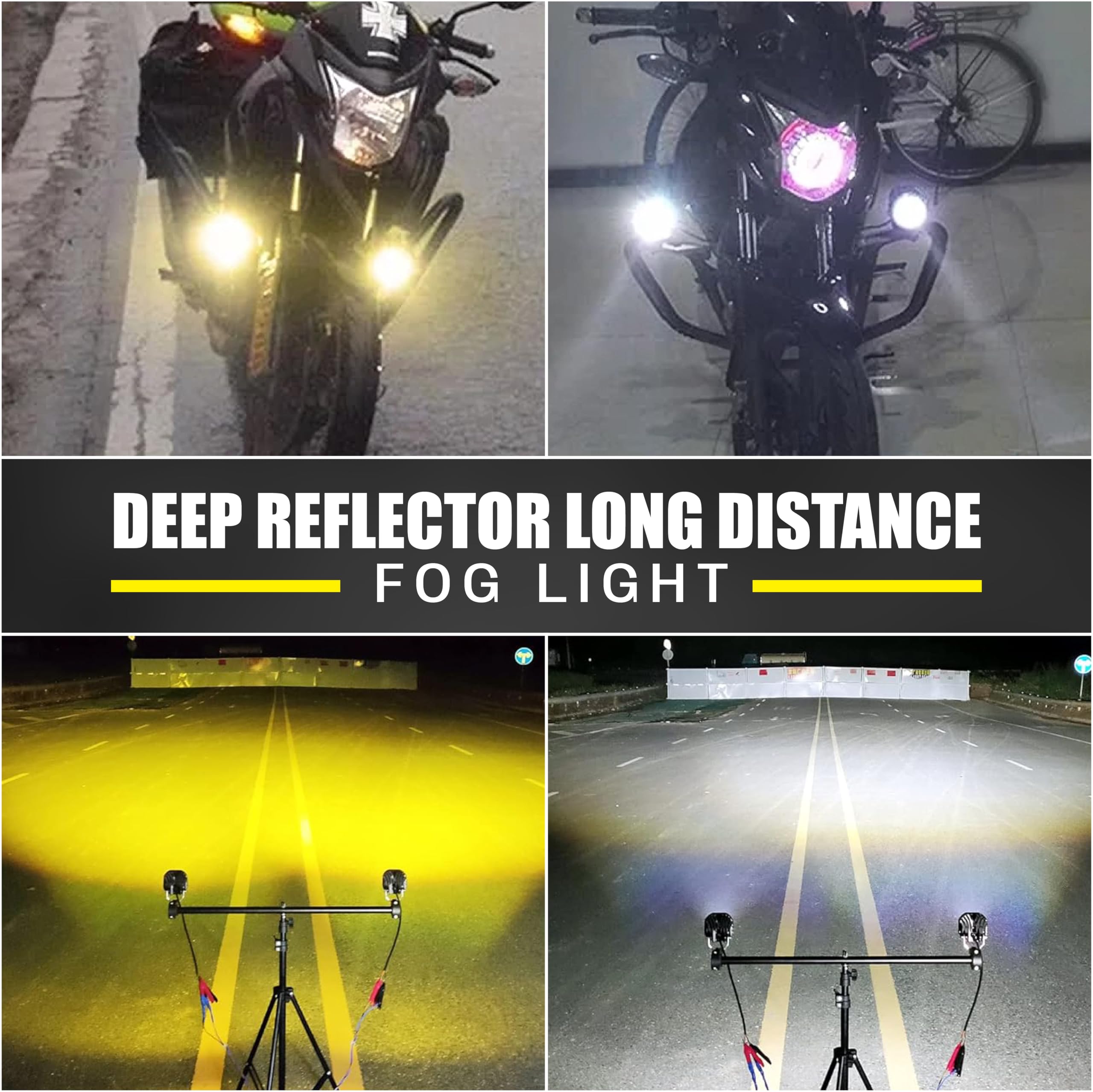 MIKANIX Super Bright Led Fog Light Lamp | White & Yellow | High/Low Beam | 4 Modes of Flashing Spotlight with On-Off Switch Universal for All Bikes