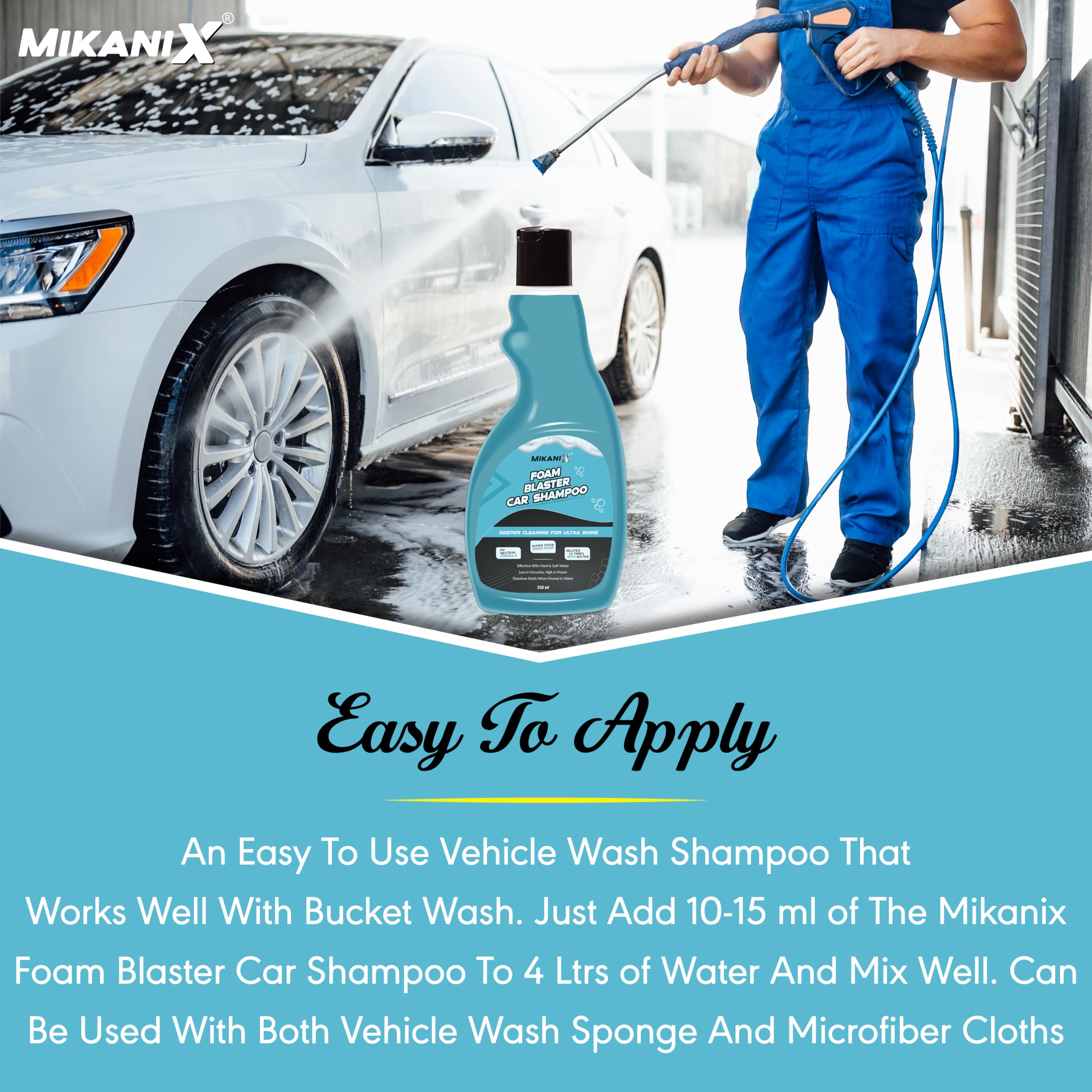 ‎OBEROI'S TRADERS Microfiber Cloth Wash Mitt Glove & Foam Blaster Car Wash Shampoo Combo | Concentrate Form With Thick Foam to Remove Dirt & Grime For Car & Bike Exterior Cleaning (Pack of 2)