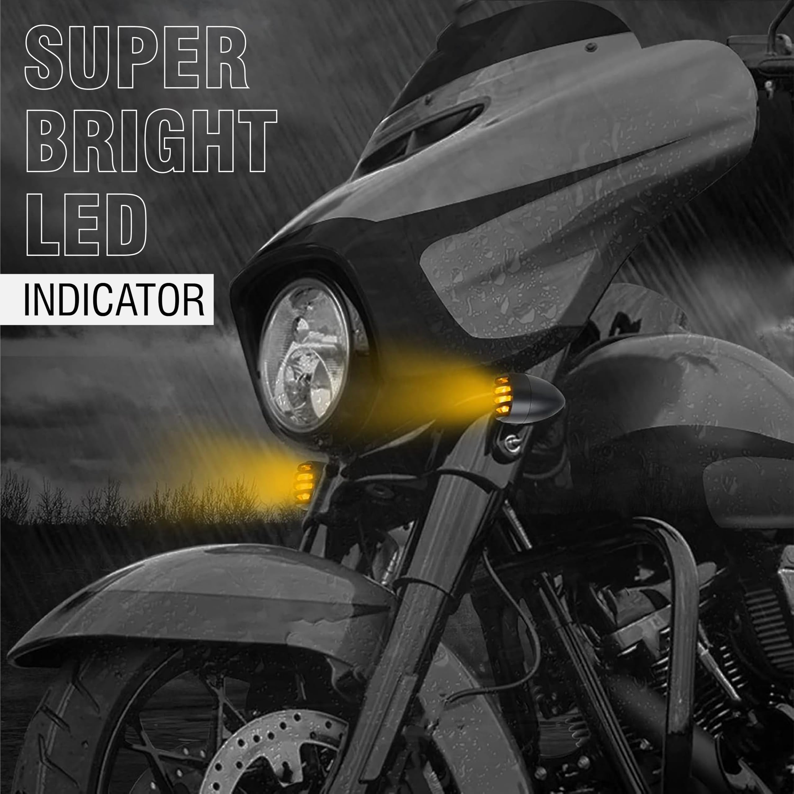 MIKANIX Dual Side LED Indicators for Bike & Motorcycle | Front & Back Glow | Stylish Amber Turn Signal Light | Waterproof, Grill Design | Universal Fit for All Bikes & Scooty