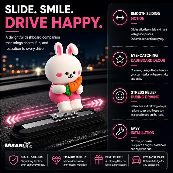 MIKANIX Auto Sliding Car Dashboard Decoration Cute Anime Pooh Character Moving Ornament Interior Accessory