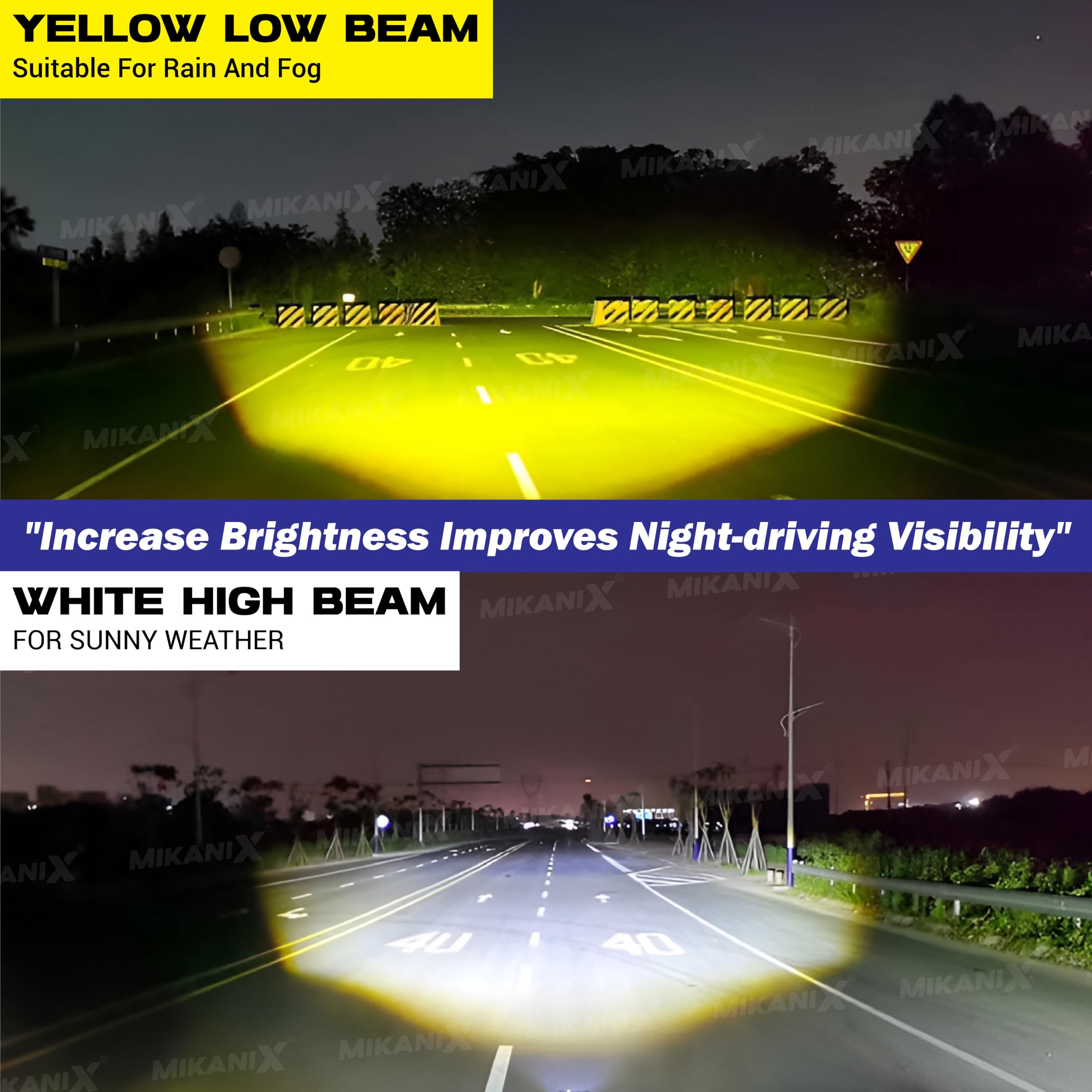 MIKANIX Super Bright LED Fog Light Lamp | Spot Light With Dual Color White/Yellow | High & Low Beam For Car, Bike, Scooty & ATVs