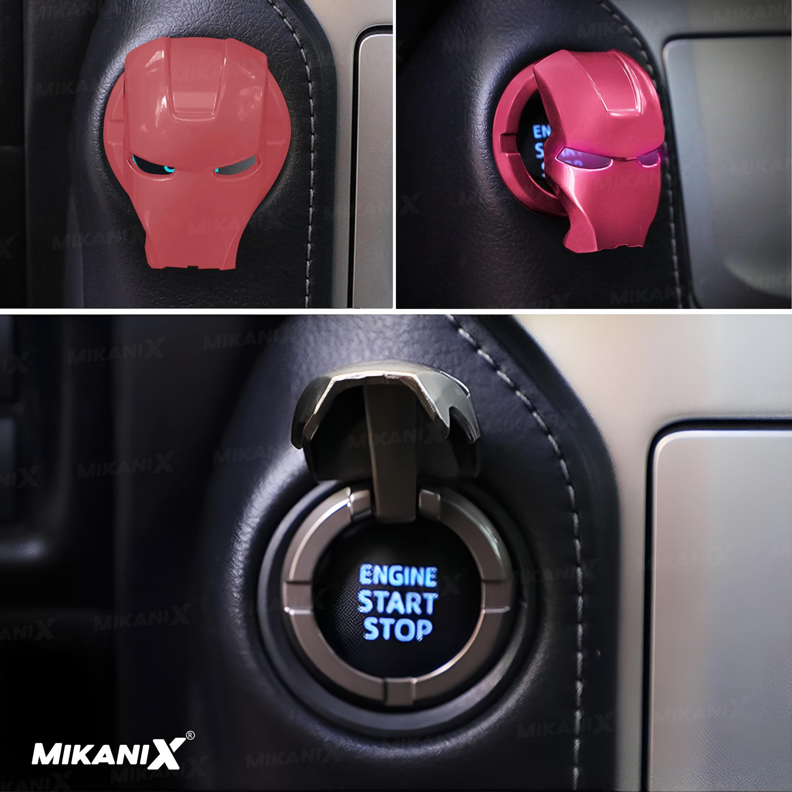 MIKANIX Car Engine Start Stop Button Iron Man Style Cover I ABS Material, Sticky Adhesive, Push Start Ignition Protective Cove, Decorative Auto Accessories Universal for All Cars (Pink)