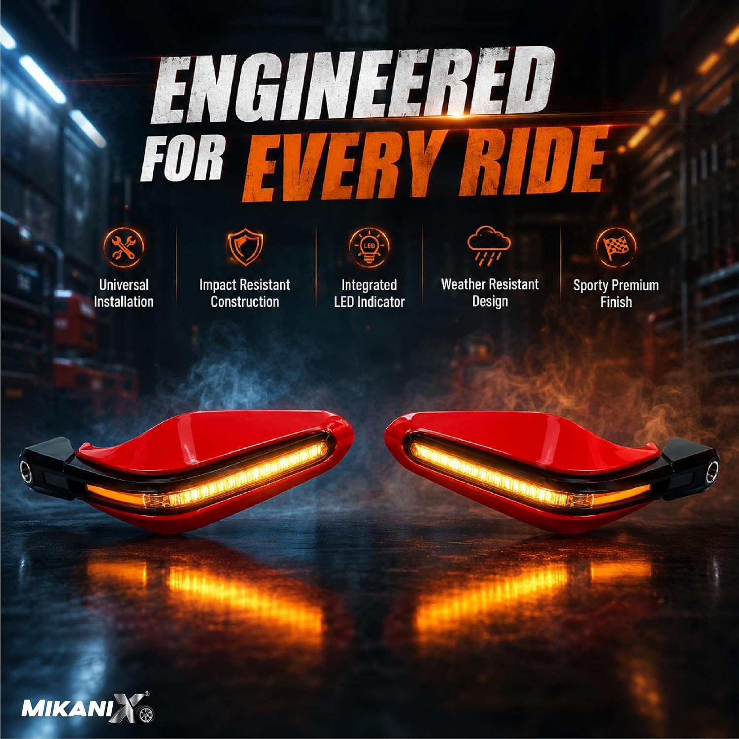 MIKANIX Universal Motorcycle Hand Guard with DRL LED Light | Brake & Clutch Lever Protector | Wind Deflector Hand Guard for All Bikes & Motorcycles