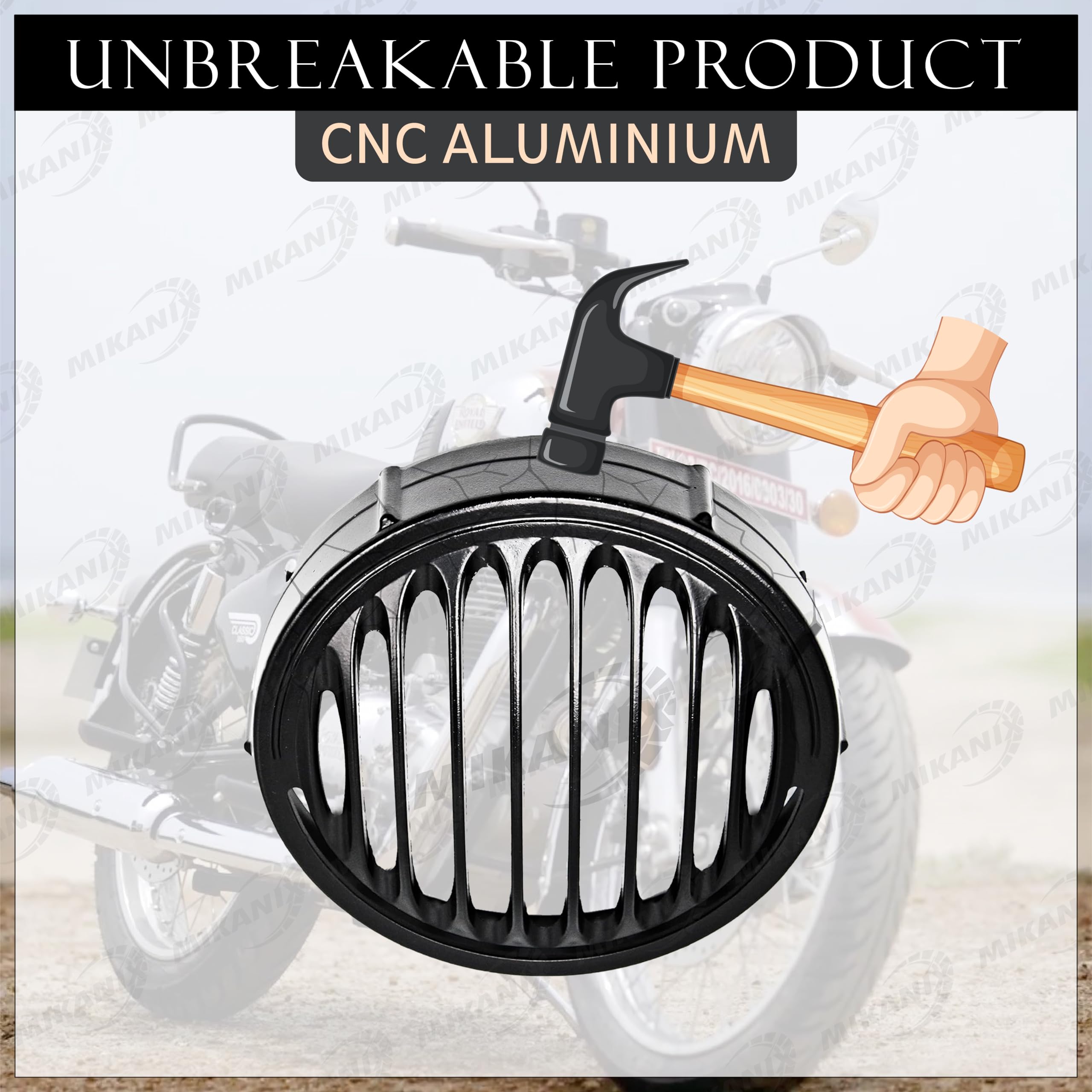 MIKANIX Premium CNC Metal Front Rear Headlight Grill/Jali Cover Set with Tail Lamp, Indicator, Pivot Eyes Cup Compatible Only for Royal Enfield Classic Reborn 350