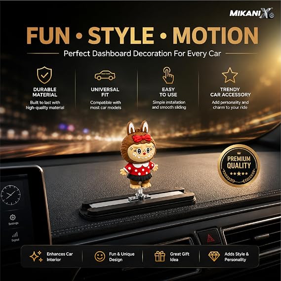 MIKANIX Auto Sliding Car Dashboard Decoration Cute Anime Pooh Character Moving Ornament Interior Accessory