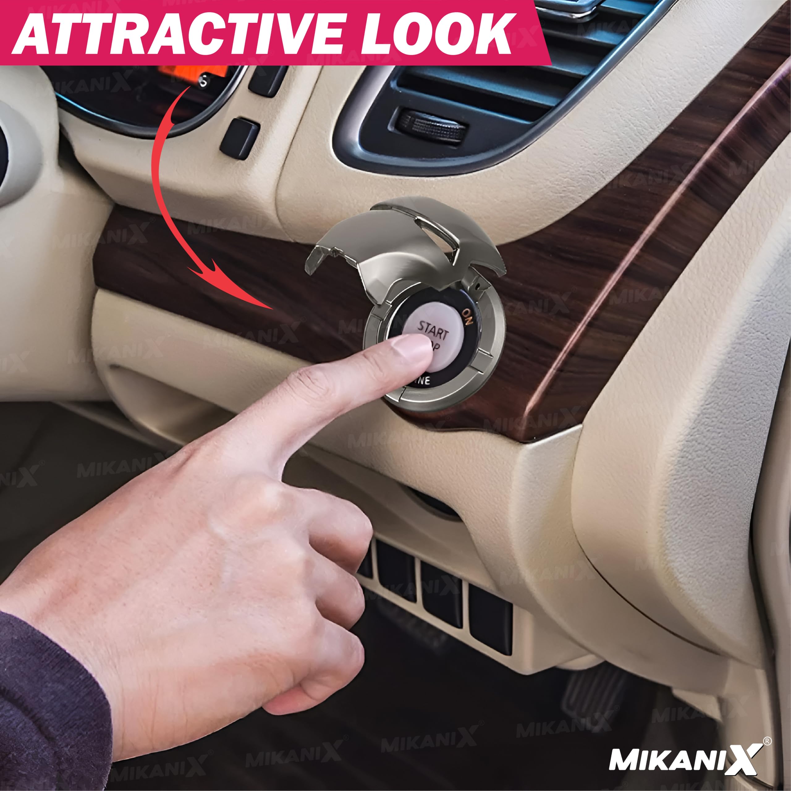 MIKANIX Car Engine Start Stop Button Iron Man Style Cover I ABS Material, Sticky Adhesive, Push Start Ignition Protective Cove, Decorative Auto Accessories Universal for All Cars (Pink)