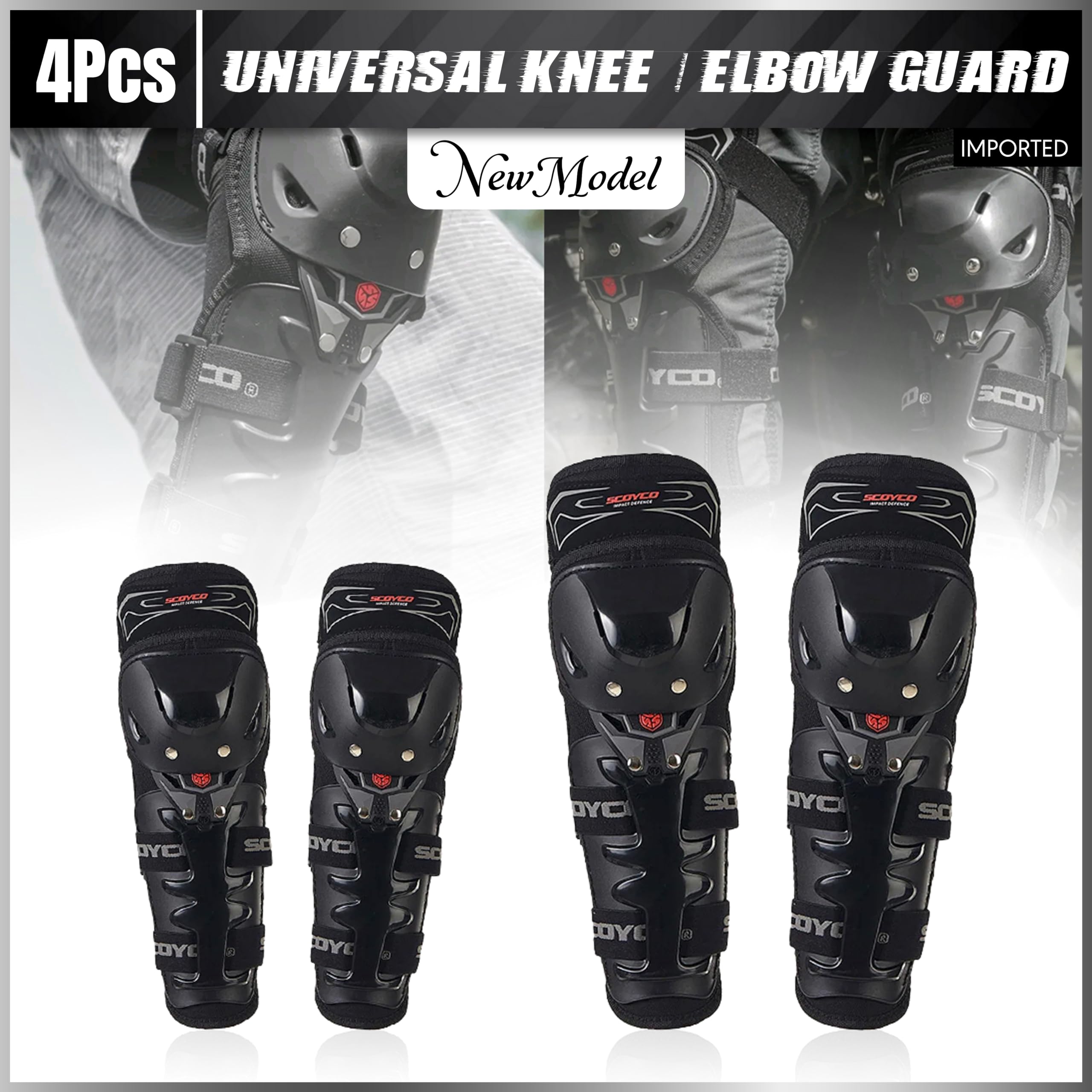 OBEROI'S TRADERS Bike Knee & Elbow Guards | Breathable & Adjustable Shin Pad Guard | Unisex Armor Protective Gear for Motorcycle Riding, Racing & Cycling