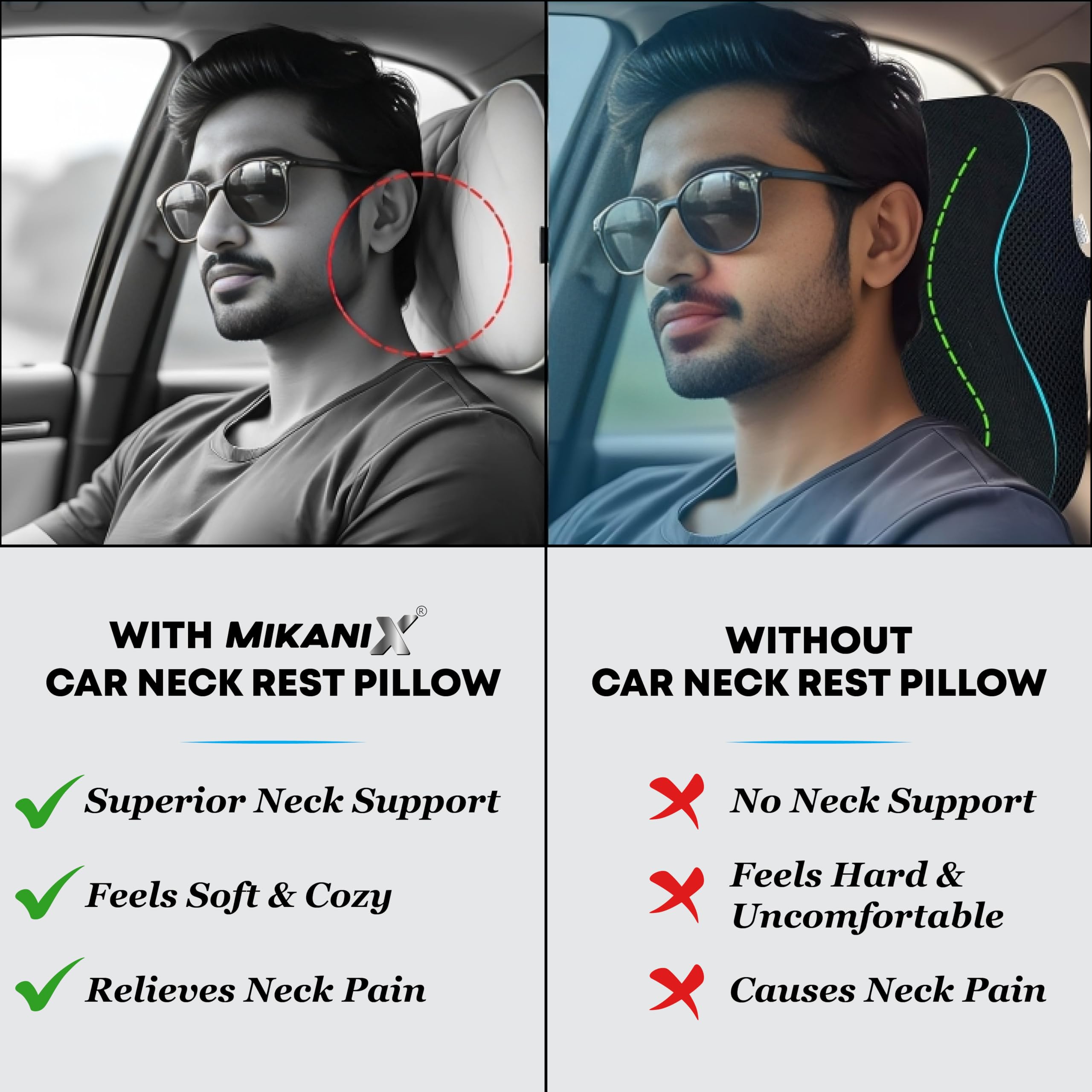 OBEROI'S TRADERS Car Neck Rest Pillow | Seat Cushion | 2 Years Warranty | Ultra Soft Memory Foam for Neck and Cervical Support to Relief Neck Pain & Reduced Tension (Mash Black (Pack of 1))
