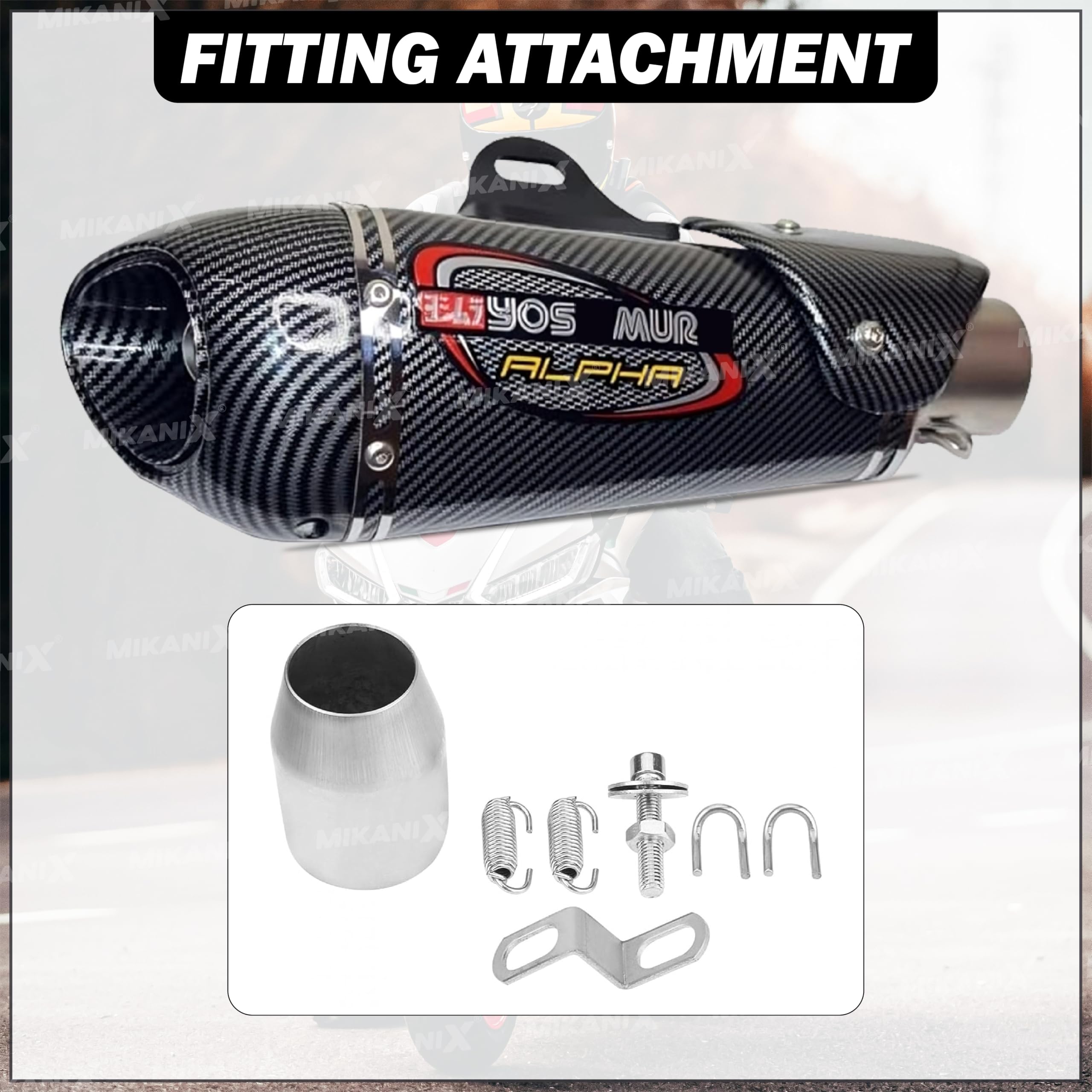 Universal Alpha Racing Sports Silencer/Exhaust Muffler Pipe, Slip-on Exhaust System for Bike/Motorcycle