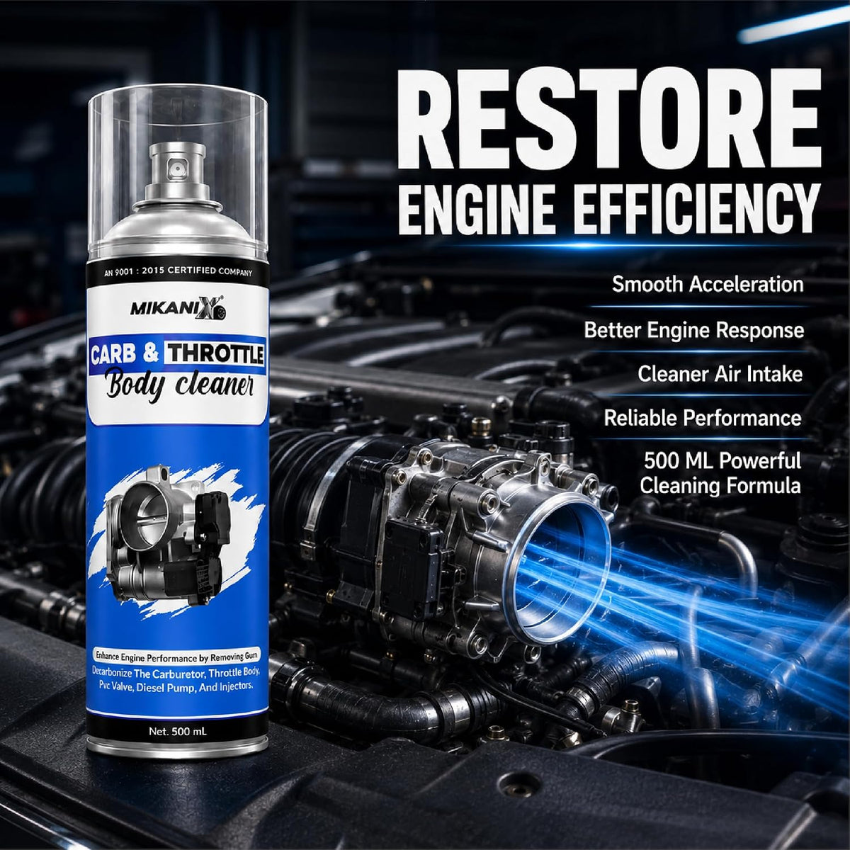 MIKANIX Throttle Body Cleaner Spray 500ml with cloth | High Performance Engine Cleaner for Bikes