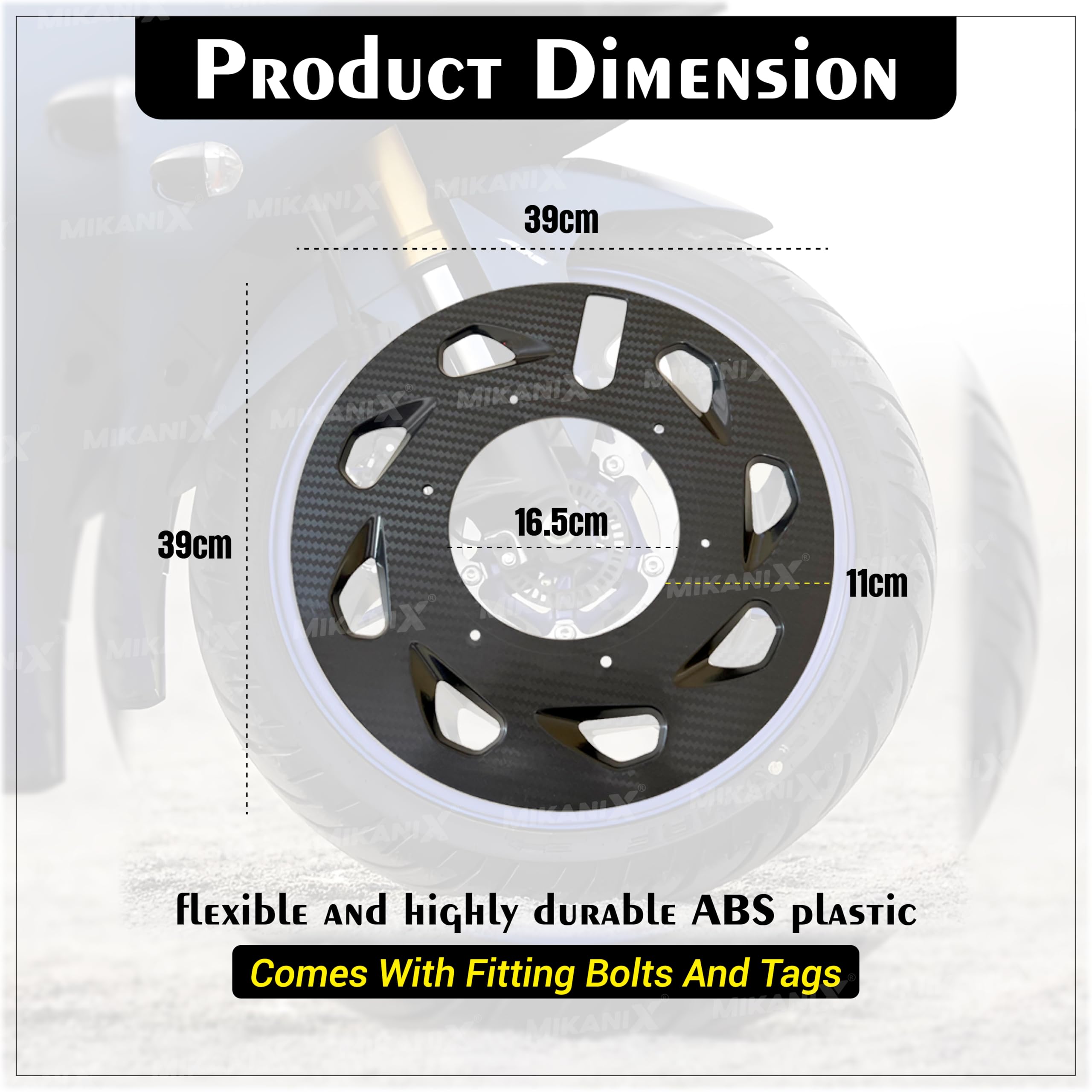 OBEROI'S TRADERS Carbon Finish Front/Rear Pro Disc Wheel Cover | Alloy Hubcap Cover 17 Inch Bike Fairing Kit Compatible with Yamaha R15 V2 / V3 / V4 & M