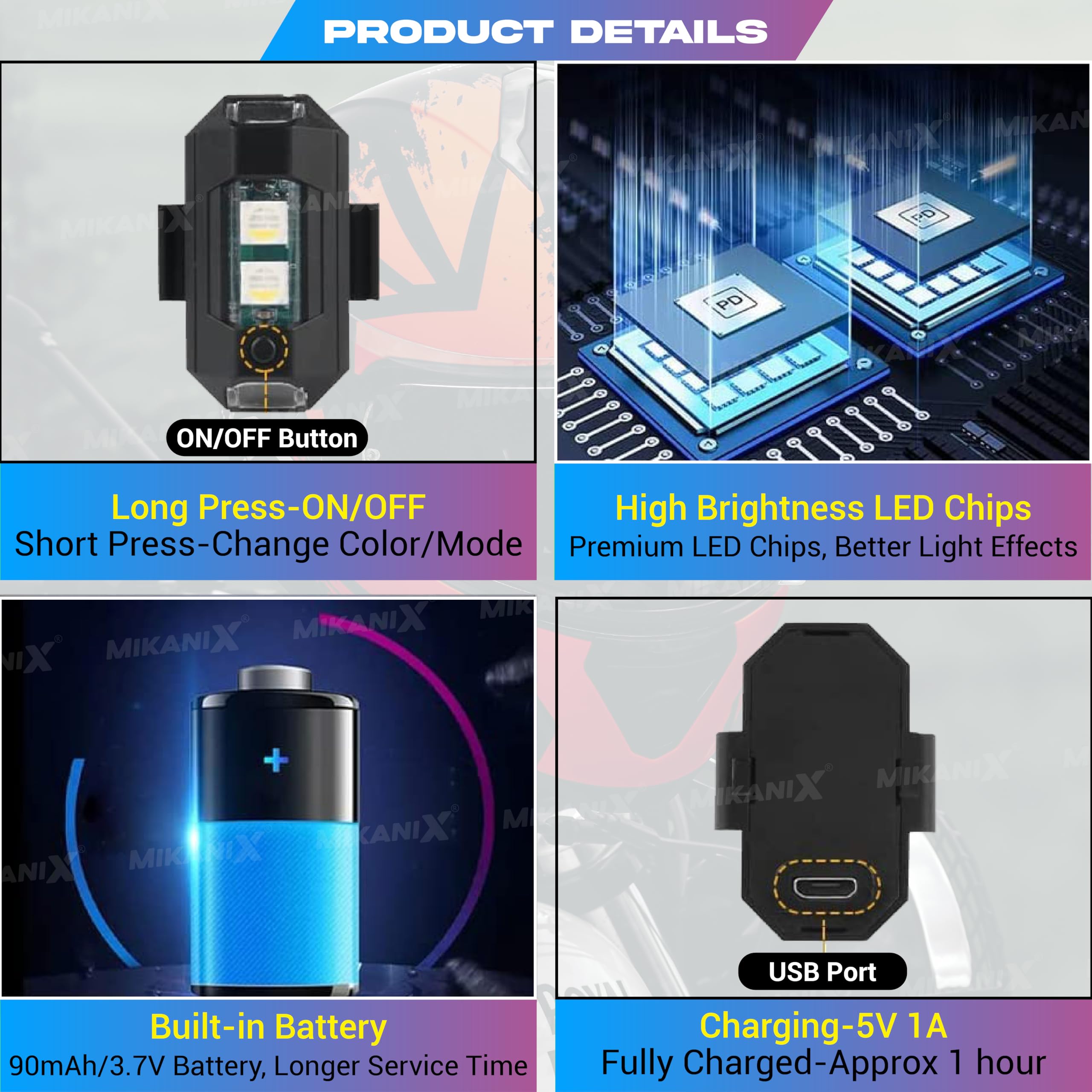 OBEROI'S TRADERS ABS Plastic 7 Colors Led With 3 Flashing/ Blinking Modes Aircraft Strobe/Helmet Exterior Night Signal Light With Usb Rechargeable Cable Kit For Drone Flashing,Bike Bicycle