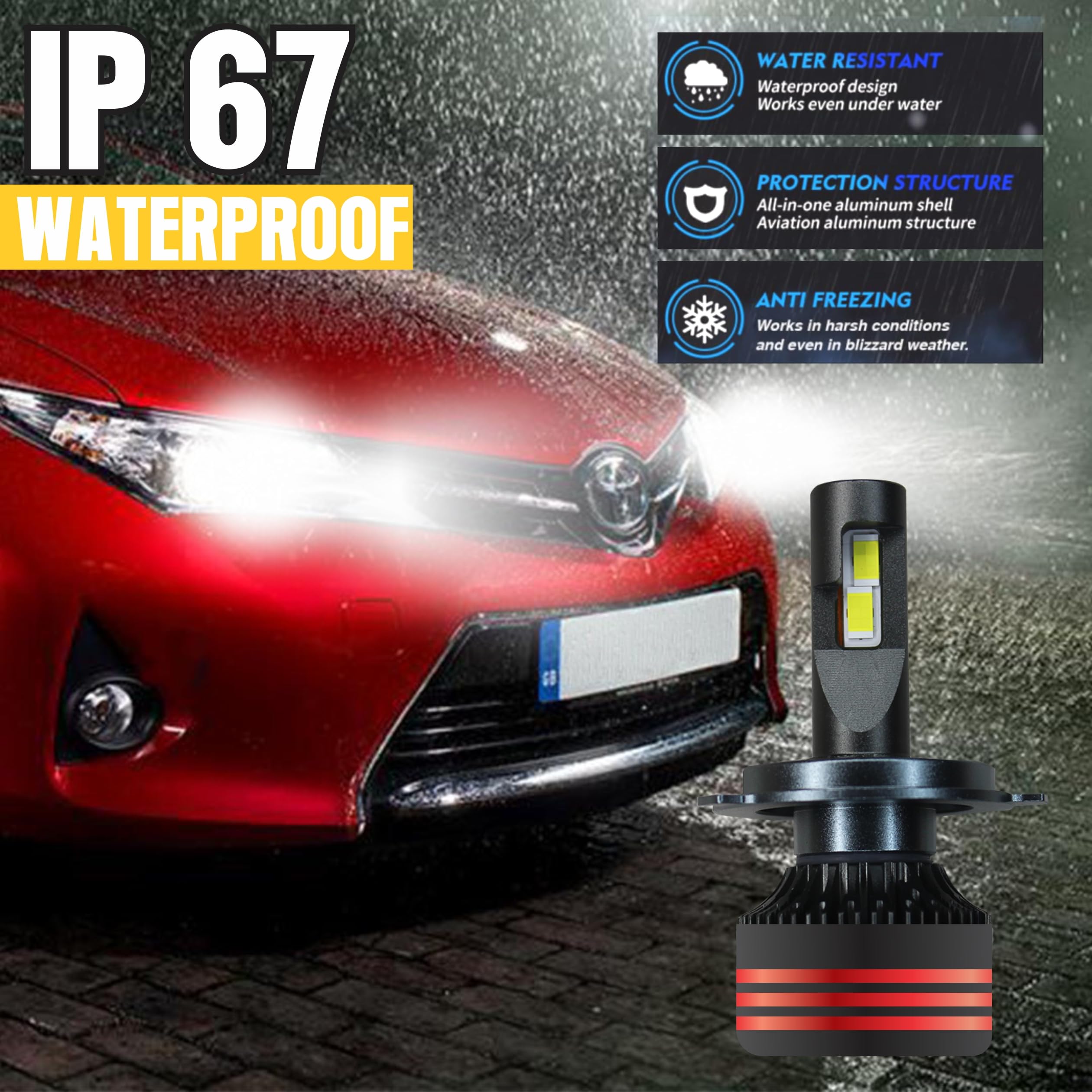 MIKANIX 18 Months Warranty H4 Fitting Ultra Premium Range 120 Watt Led Headlight Bulb Hi/Lo 12000Lm | 6500K With Cooling Fan For All Cars, Bikes & Suvs , Multicolor