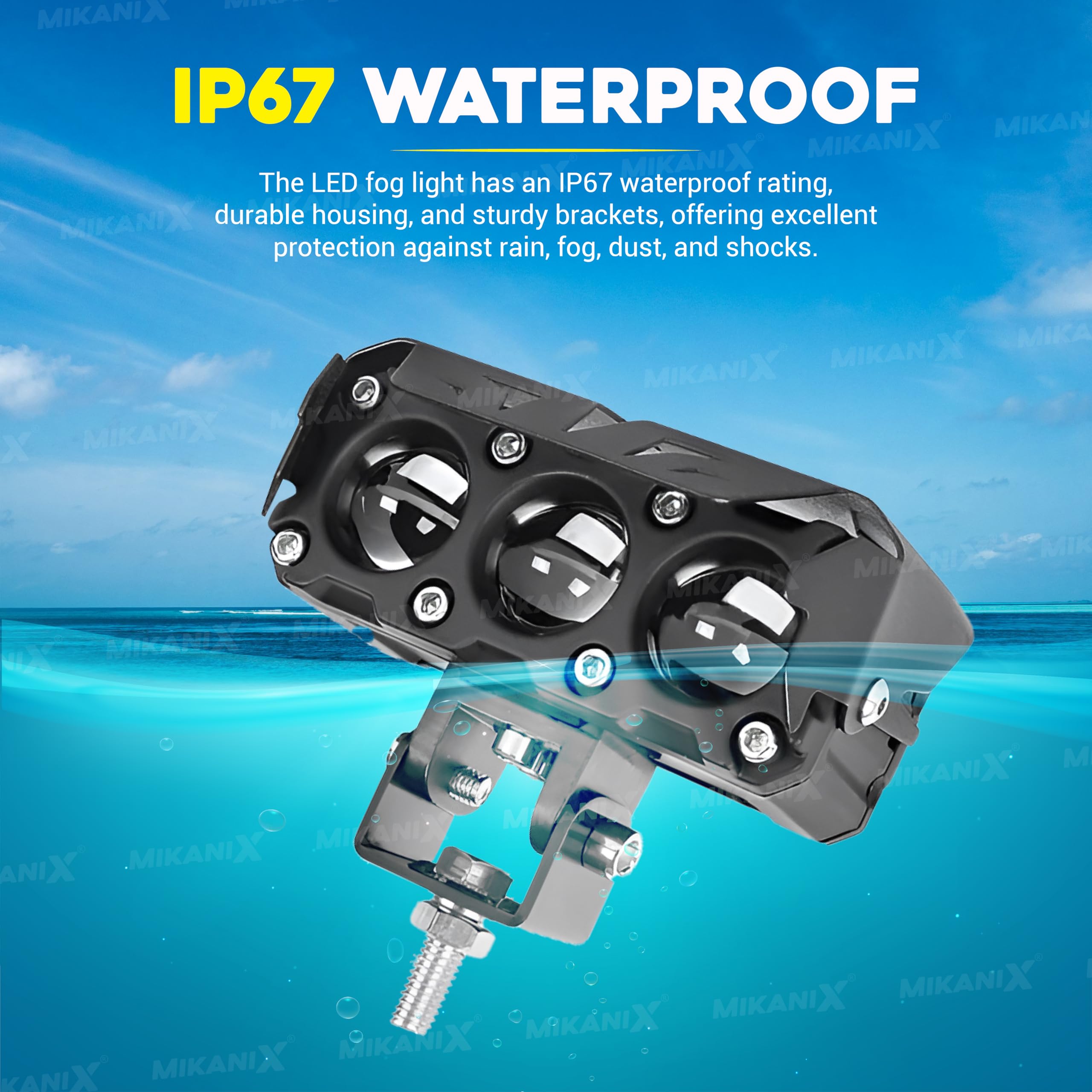 MIKANIX 1 YEAR WARRANTY Super Bright 3 Led Fog Light Lamp | White & Yellow | High/Low Beam | 4 Modes of Flashing Spotlight With Switch Universal for Bikes, Cars, SUVs & Thar