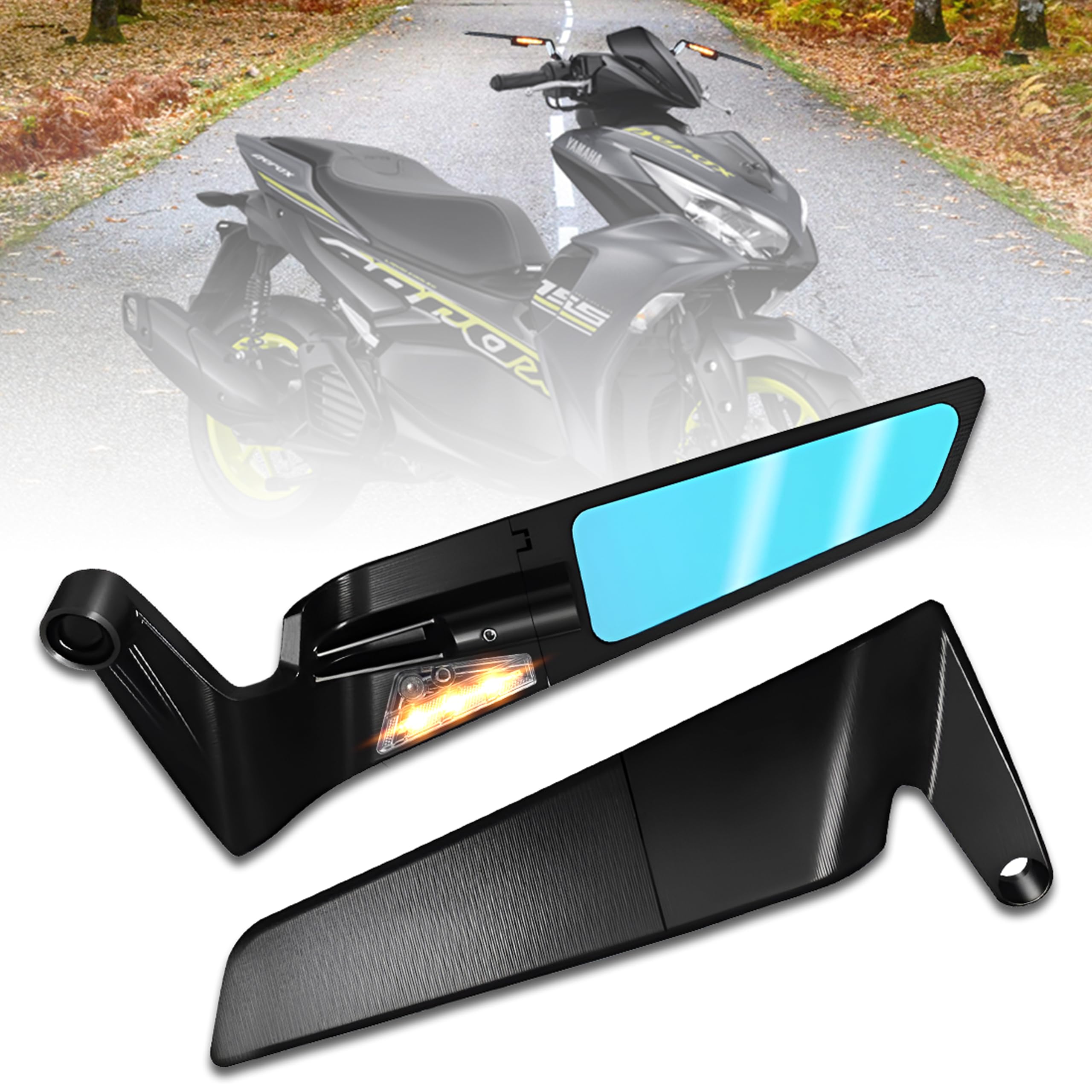 MIKANIX Scooty Rear View Side Handle Bar York Nut Fitting Mirror | LED Stealth Convex Glass Mirror For Yamaha AEROX 155cc