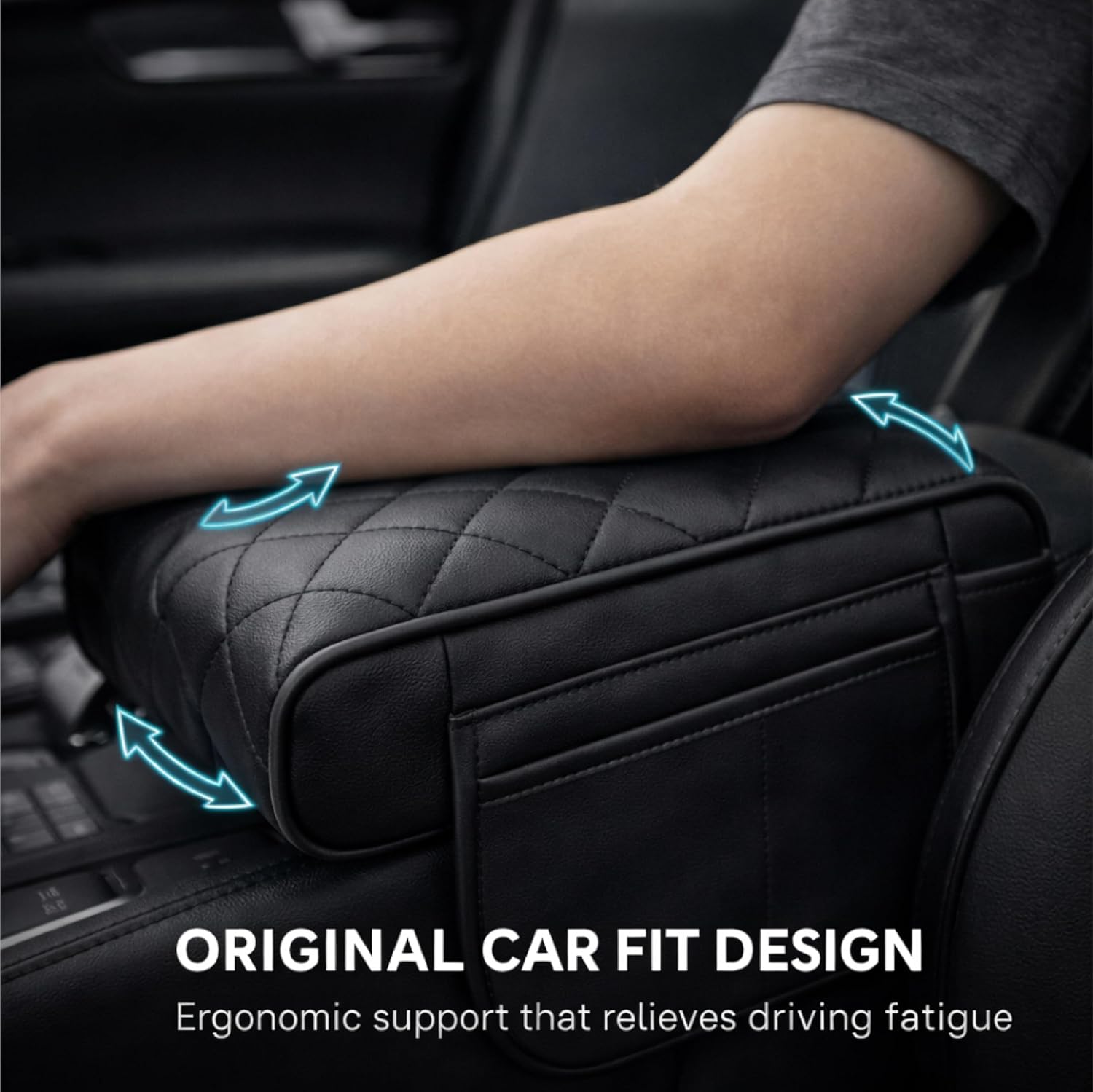 MIKANIX Car Console Armrest Cover & Organizer with Dual Cup Holder & Tissue Dispenser | Soft PU Leather Arm Support | Dual Side Pockets for Mobile & Accessories | Universal Fit for All Cars