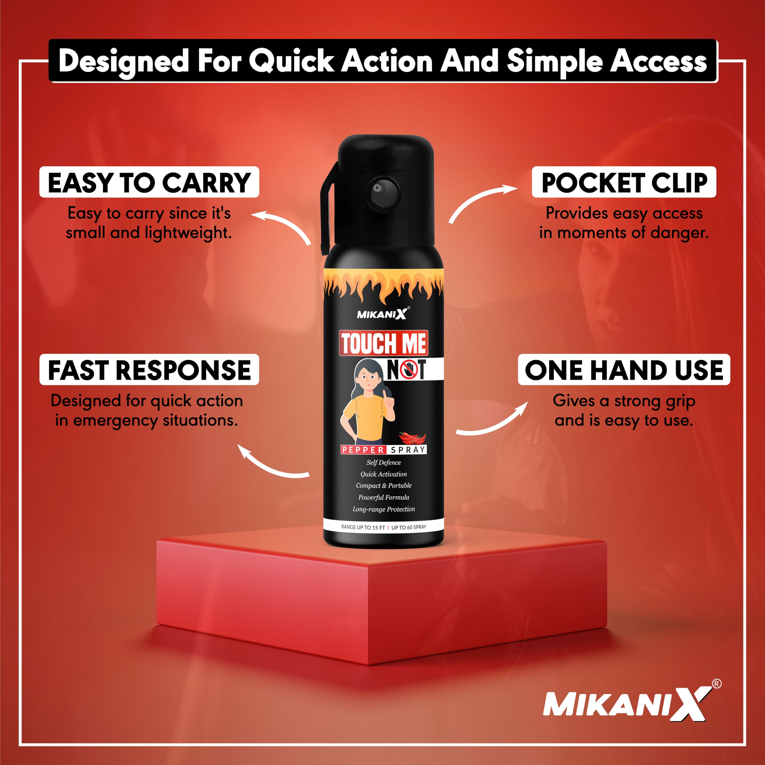 MIKANIX Touch Me Not Self Defence Pepper Spray | Personal Defense Equipment for Women Safety Combo Each