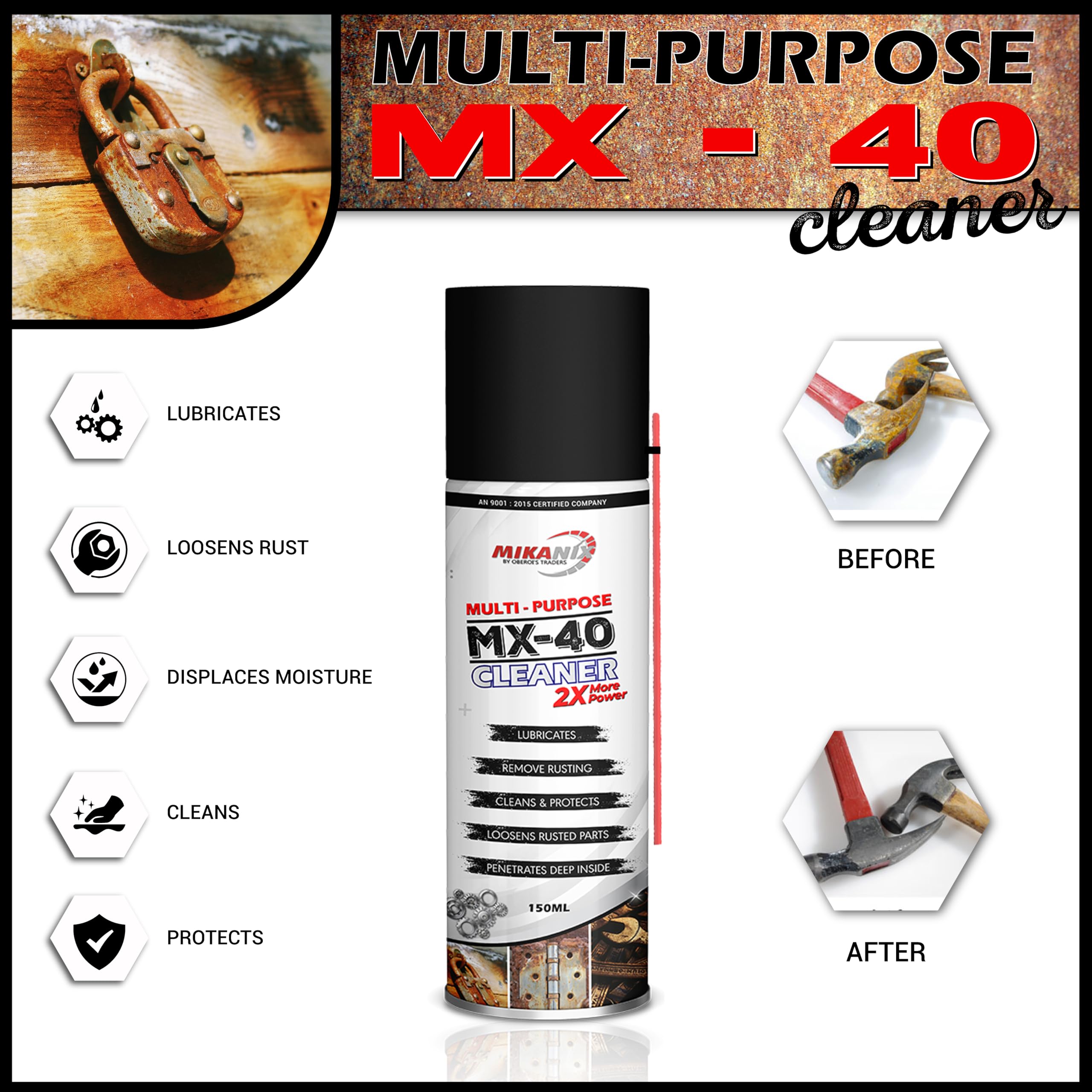 OBEROI'S TRADERS MX-40 Rust Cleaner | Rust Remover Aerosol Spray To Remove Rust From Chain | Jammed locks | Rusted Door Hinges For Automobiles | Tools | Industrial Machinery & Household Items