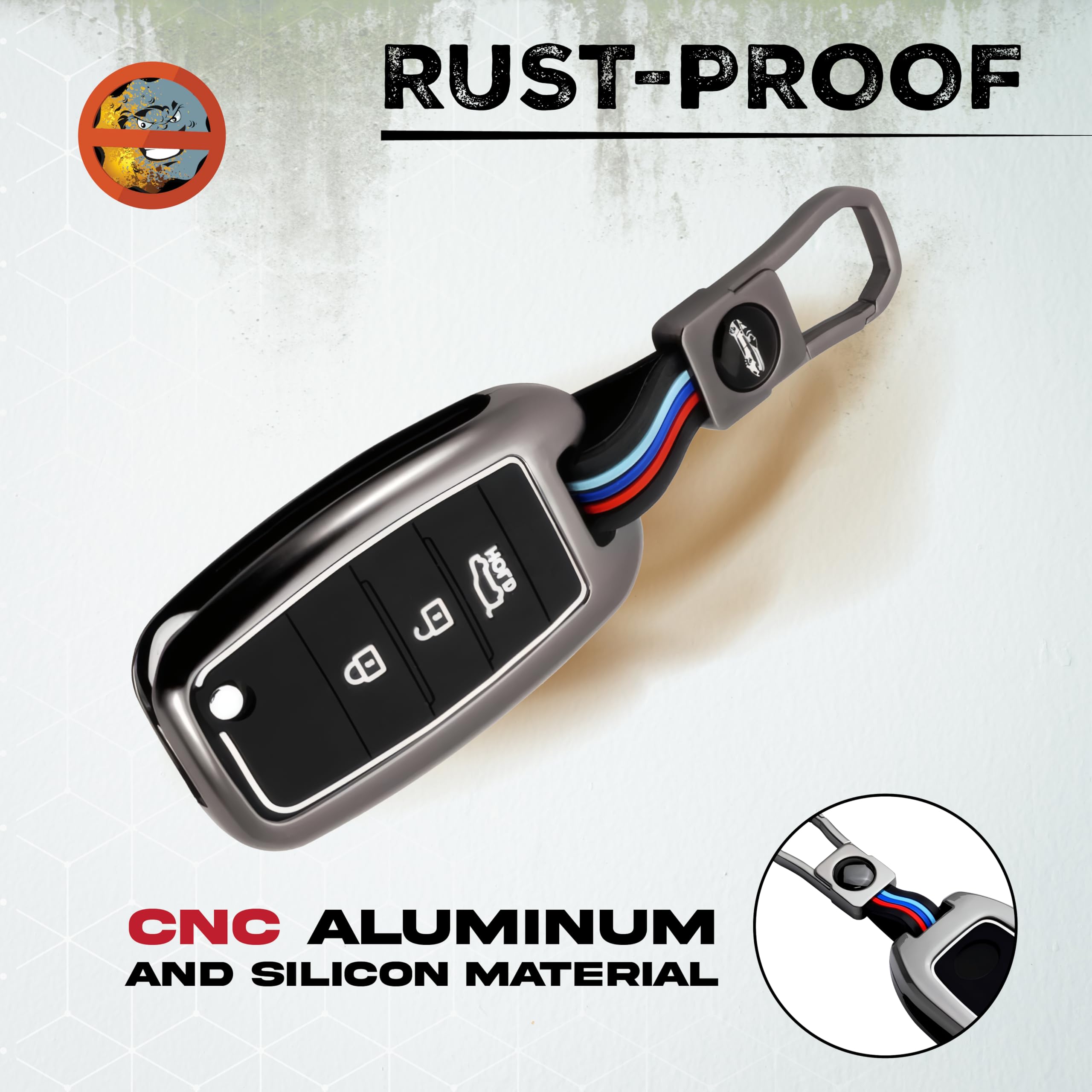 MIKANIX Premium Metal Car Key Cover | Zinc Alloy Smart Key Case | Silicone Protective Key Shell | Stylish Sporty Design | Universal Car Key Protection Cover for Smart Remote Key