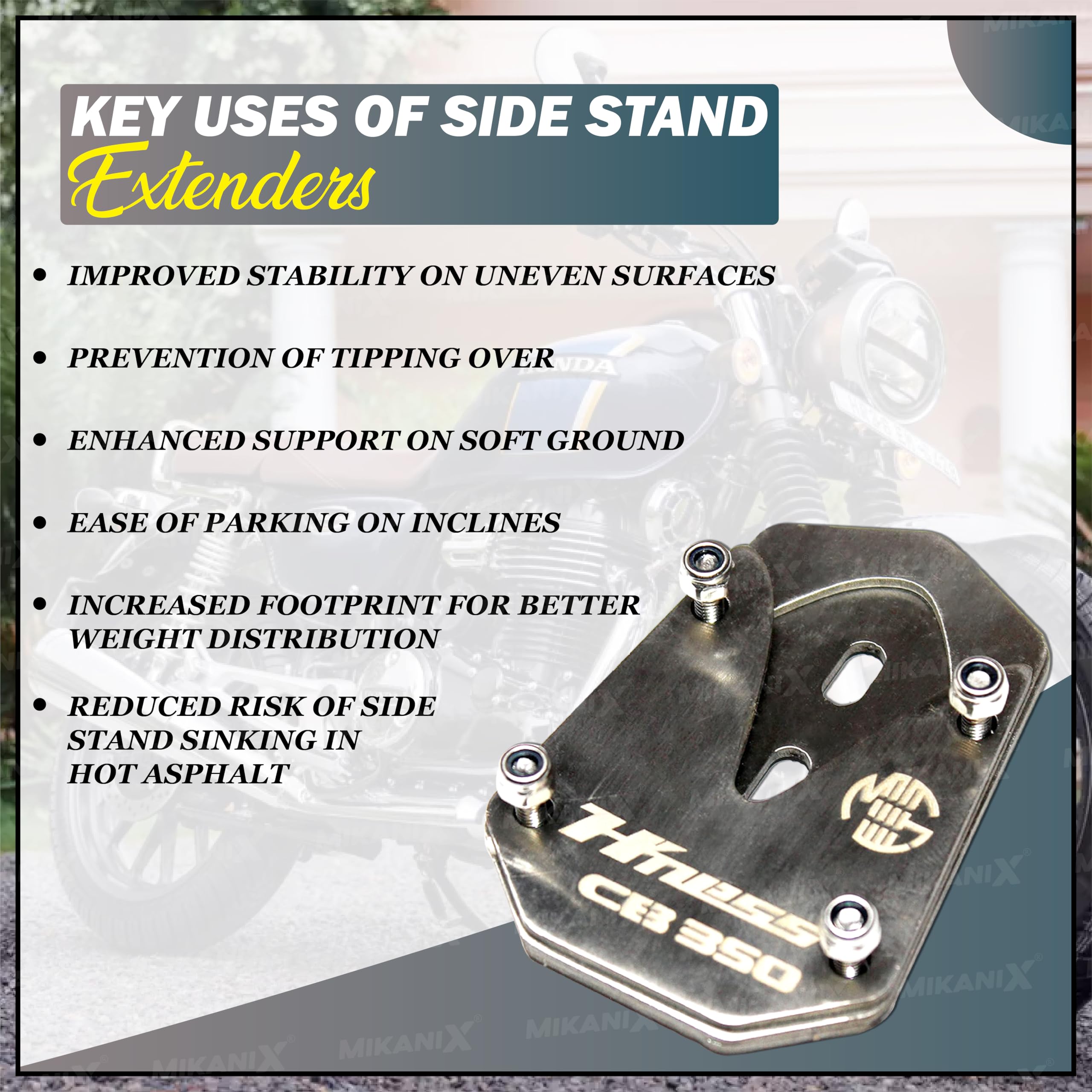 OBEROI'S TRADERS Stainless Steel Side Stand Extender Compatible with Honda H'nees CB350 (Black)