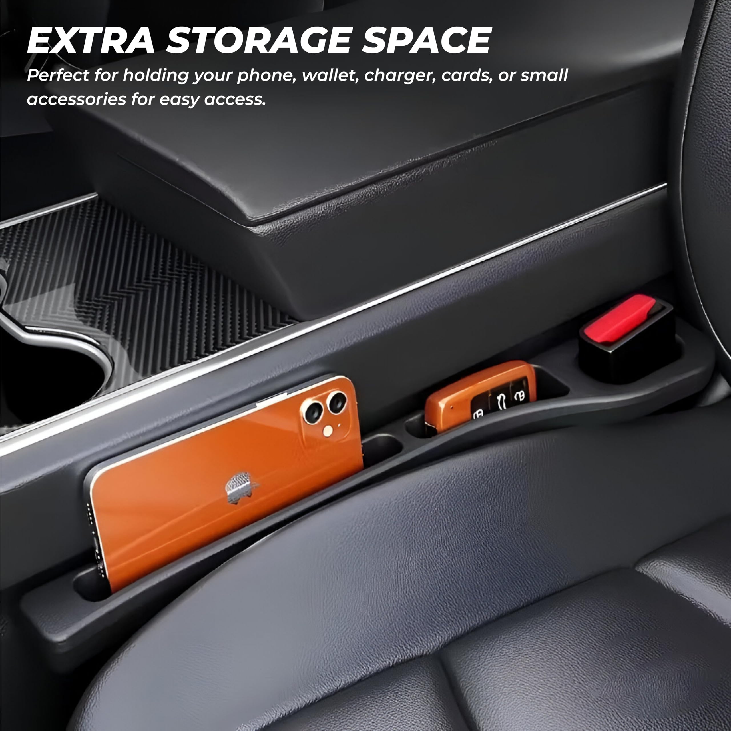 MIKANIX Car Seat Gap Filler Organizer | EVA Side Catcher with Phone Holder | Universal Fit for Cars, Trucks & SUVs | Car Seat Accessories (Pack of 2)