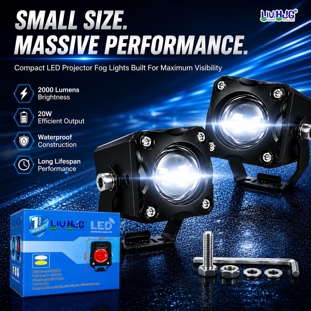 MIKANIX LIUHJG LED Motorcycle Headlights Dual Color Fog Lights, 20W 2000LM Waterproof Driving Pods for Motorbike, E-Bike (Pack of 2)