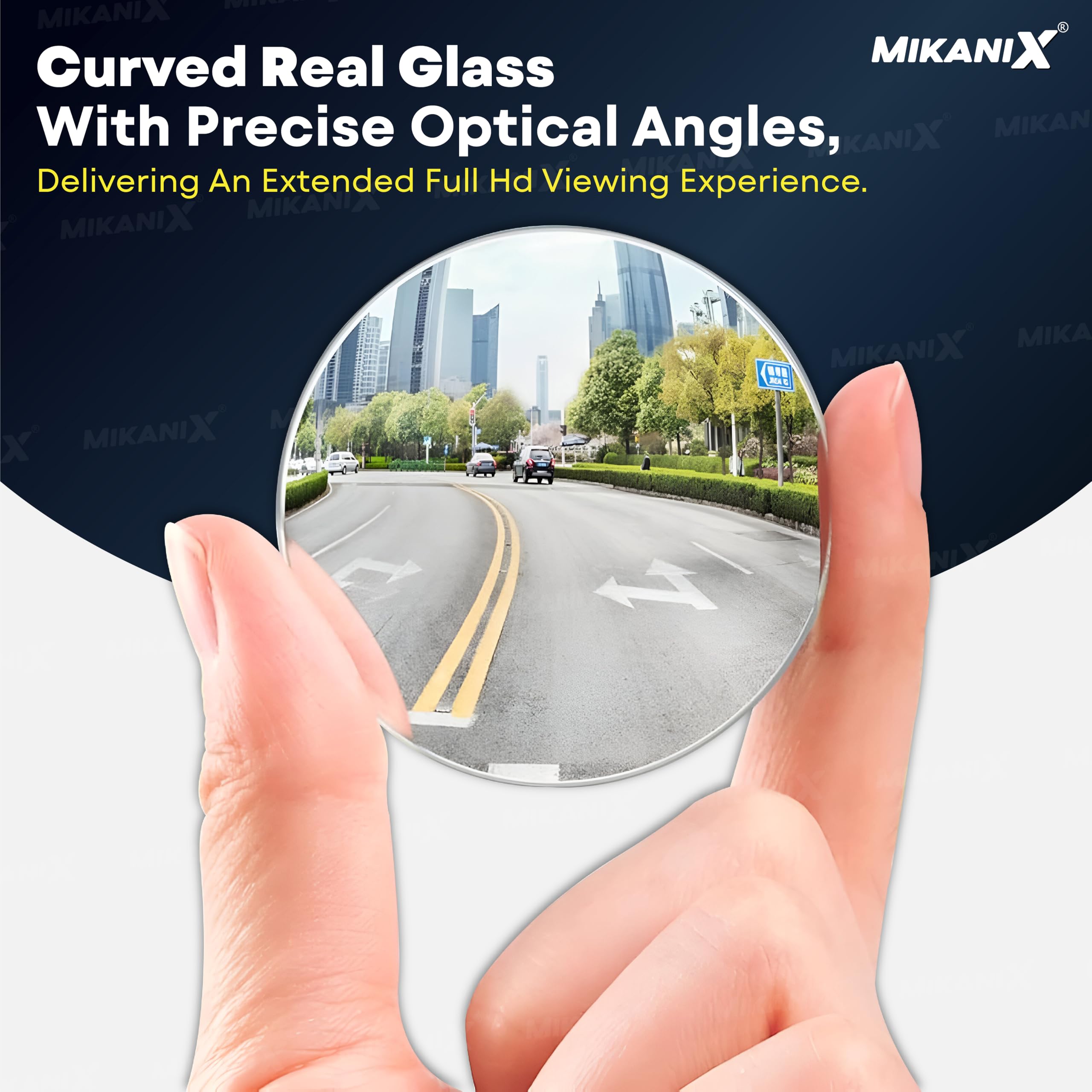 MIKANIX Car Blind Spot Mirror 360° Adjustable | HD Glass Round Convex Mirror for Side Rear View | Universal Fit for Cars, Trucks, Vans