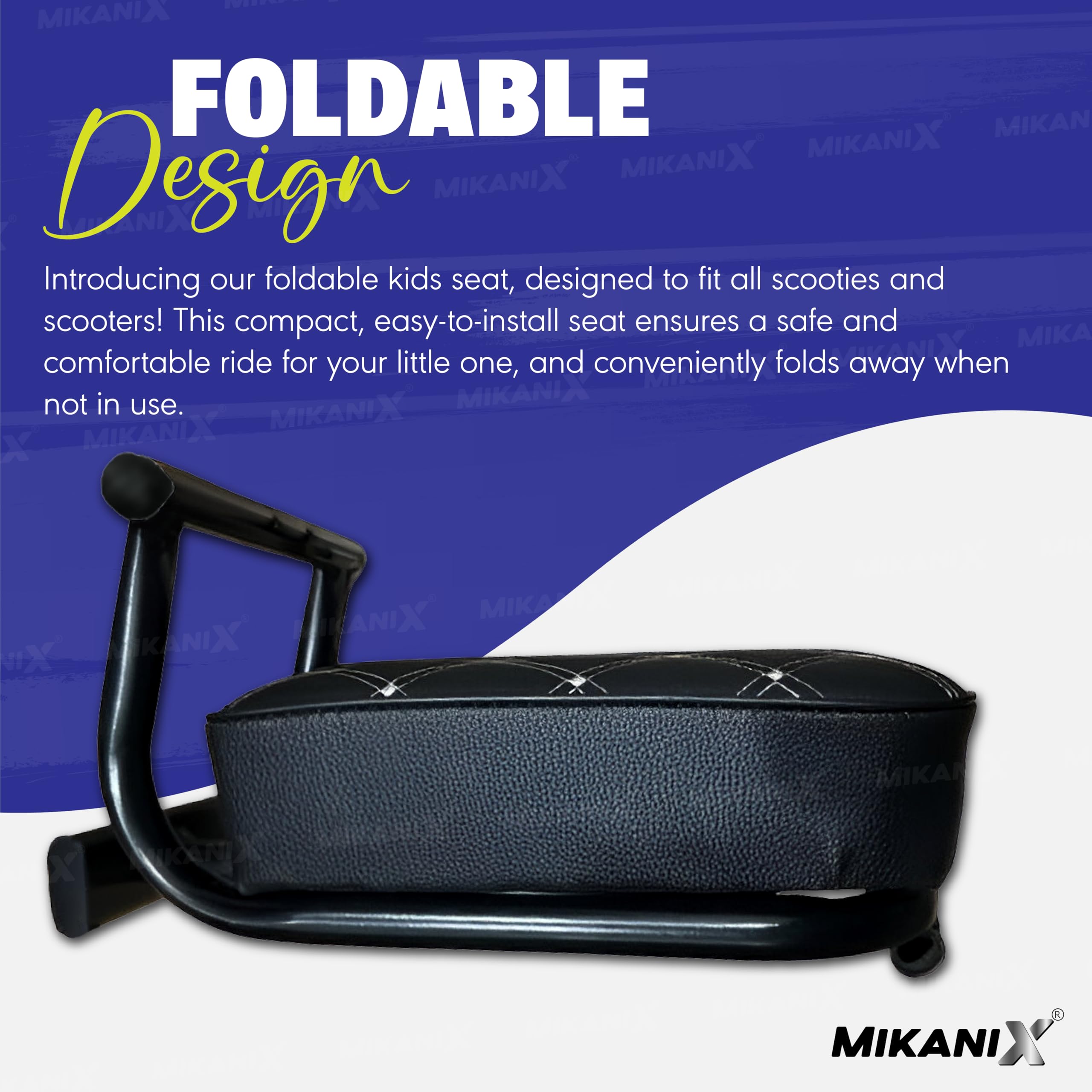 Mikanix Baby Seat For Scooty | Foldable | Safety & Comfort Ride For Activa, Access 125, Jupiter, Ntorq 125, Black