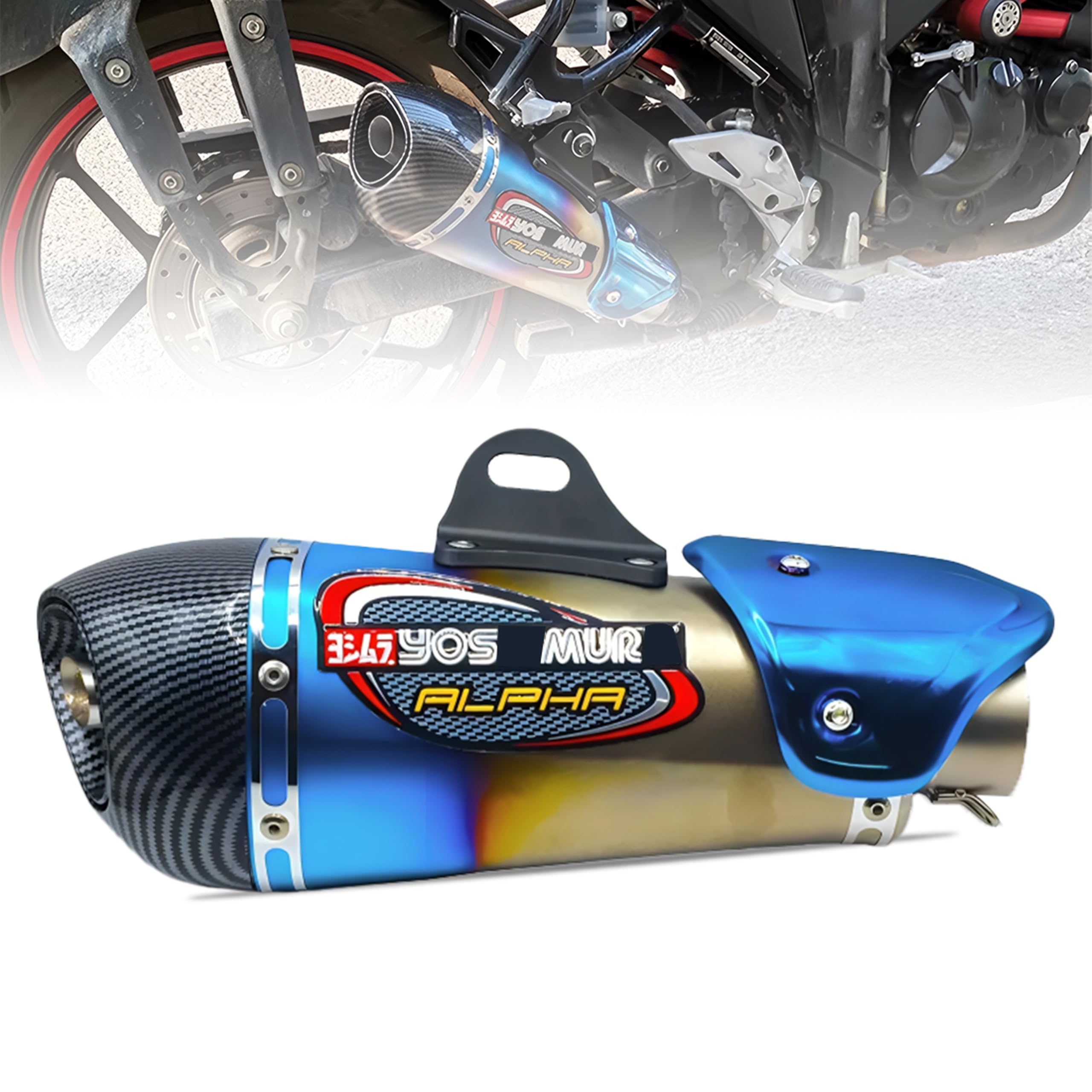 Universal Alpha Racing Sports Silencer/Exhaust Muffler Pipe, Slip-on Exhaust System for Bike/Motorcycle