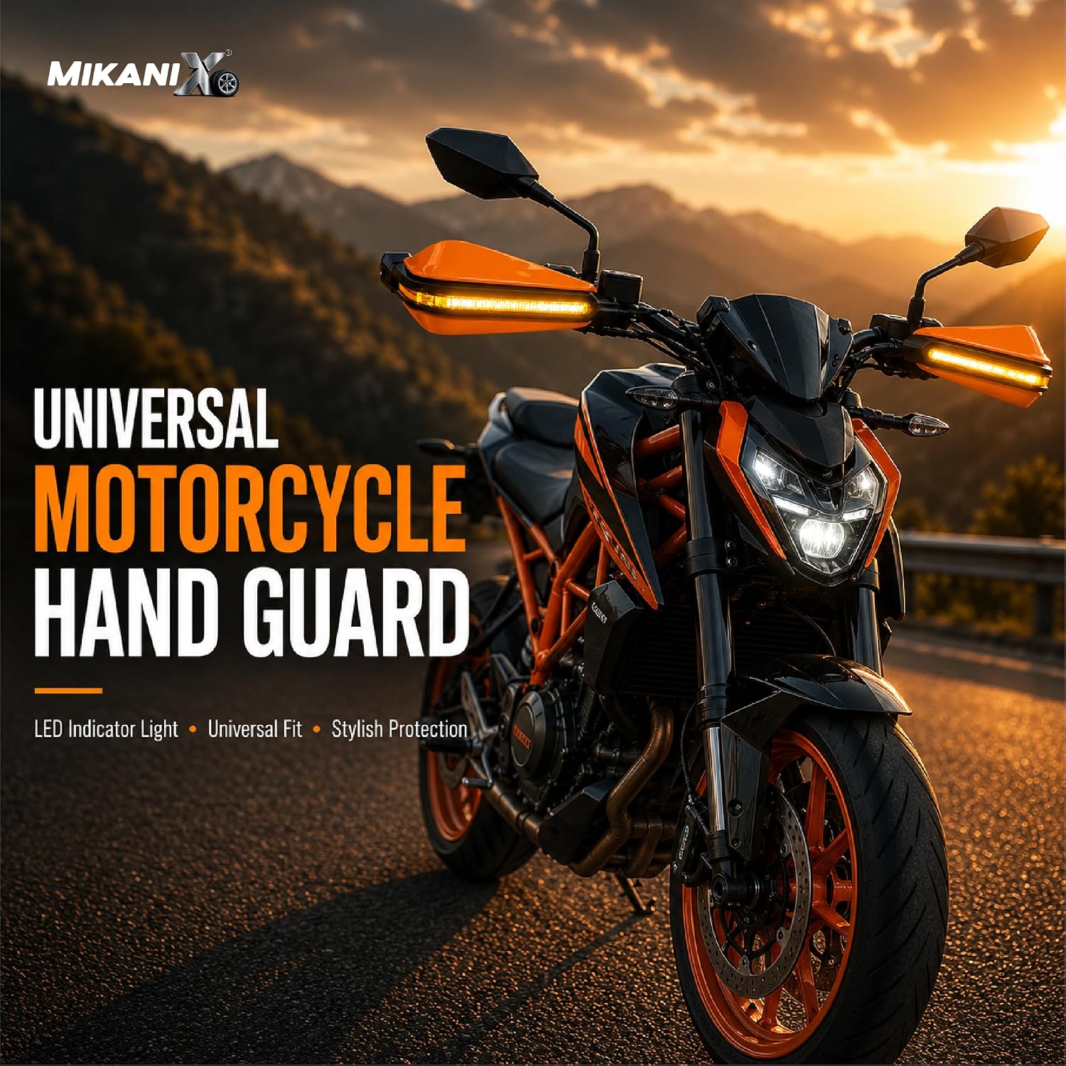 MIKANIX Universal Motorcycle Hand Guard with DRL LED Light | Brake & Clutch Lever Protector | Wind Deflector Hand Guard for All Bikes & Motorcycles