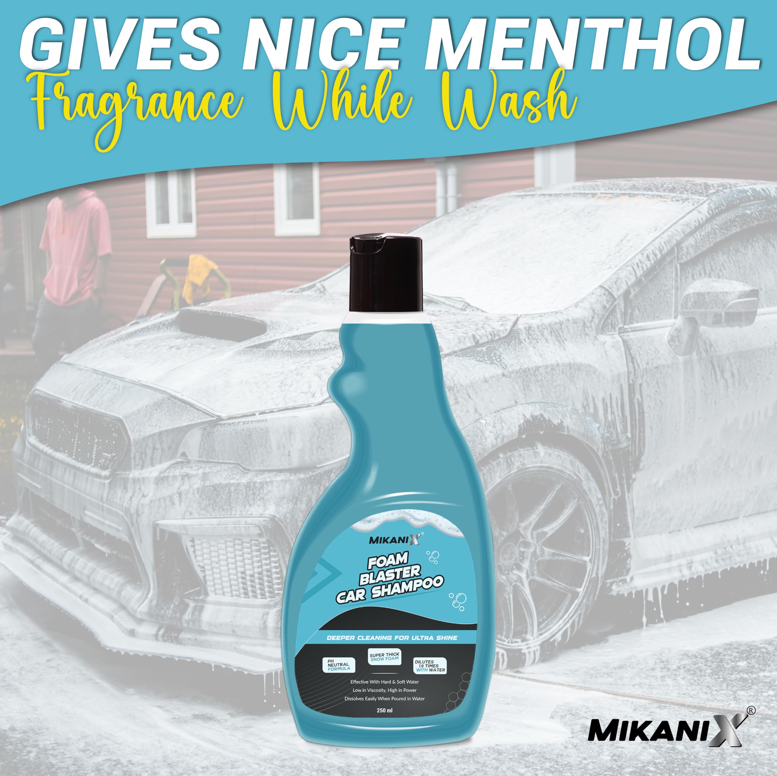 ‎OBEROI'S TRADERS Microfiber Cloth Wash Mitt Glove & Foam Blaster Car Wash Shampoo Combo | Concentrate Form With Thick Foam to Remove Dirt & Grime For Car & Bike Exterior Cleaning (Pack of 2)