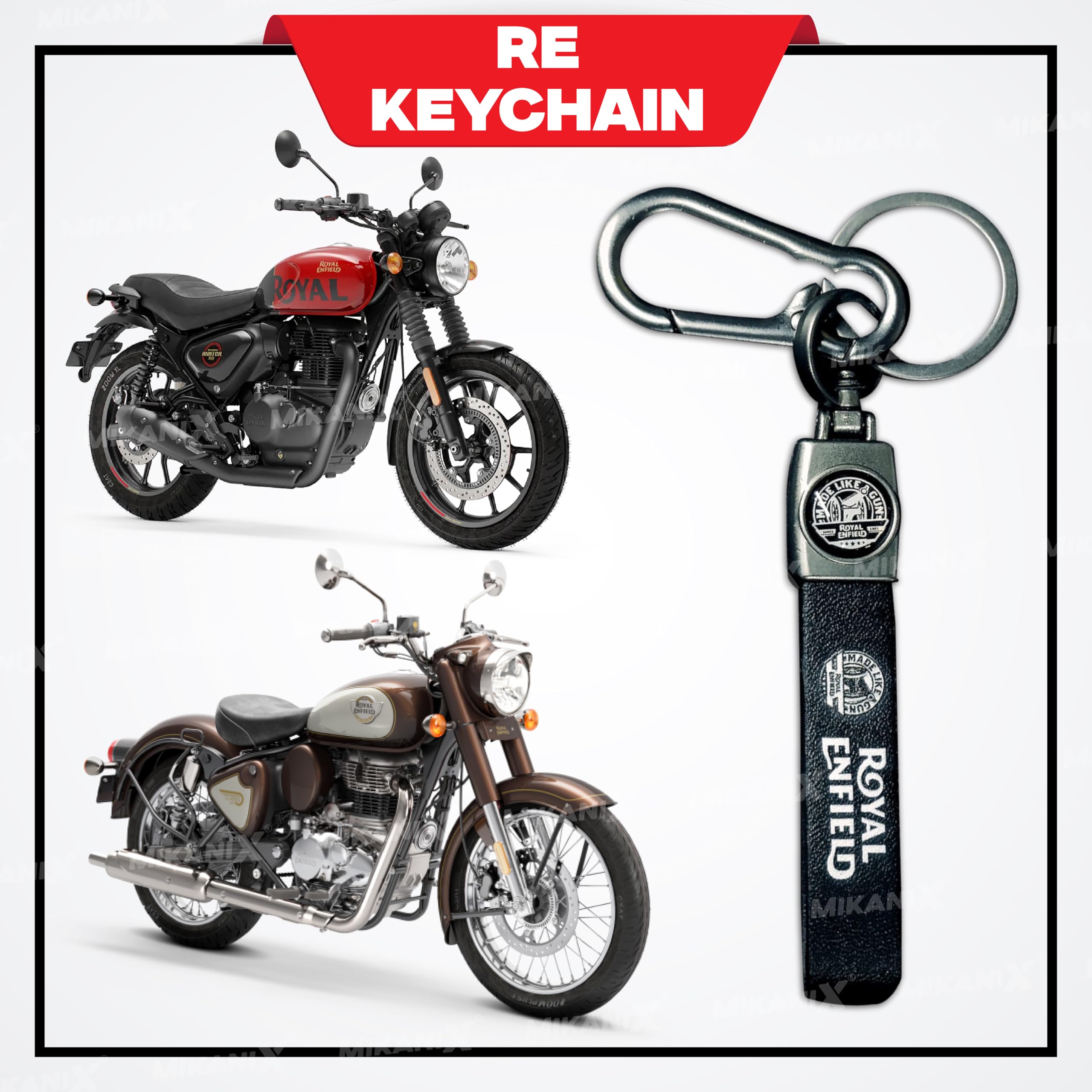 OBEROI'S TRADERS Premium Leather Anti-Rust Metal Key Chain/Key Ring With Locking Hook Suitable For Royal Enfield All Bikes