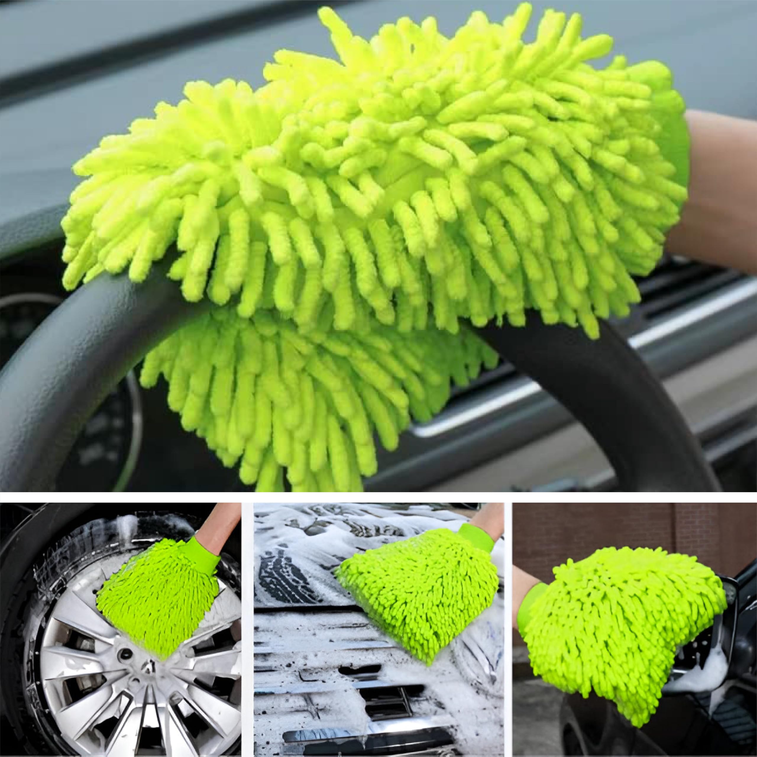MIKANIX Microfiber Car Cleaning Cloth & Chenille Wash Mitt I Multi-Use, Super Absorbent Perfect Wash for Bike, Auto, Cars I Interior & Exterior Detailing Towel Kit I Lint-Free, Scratch-Free