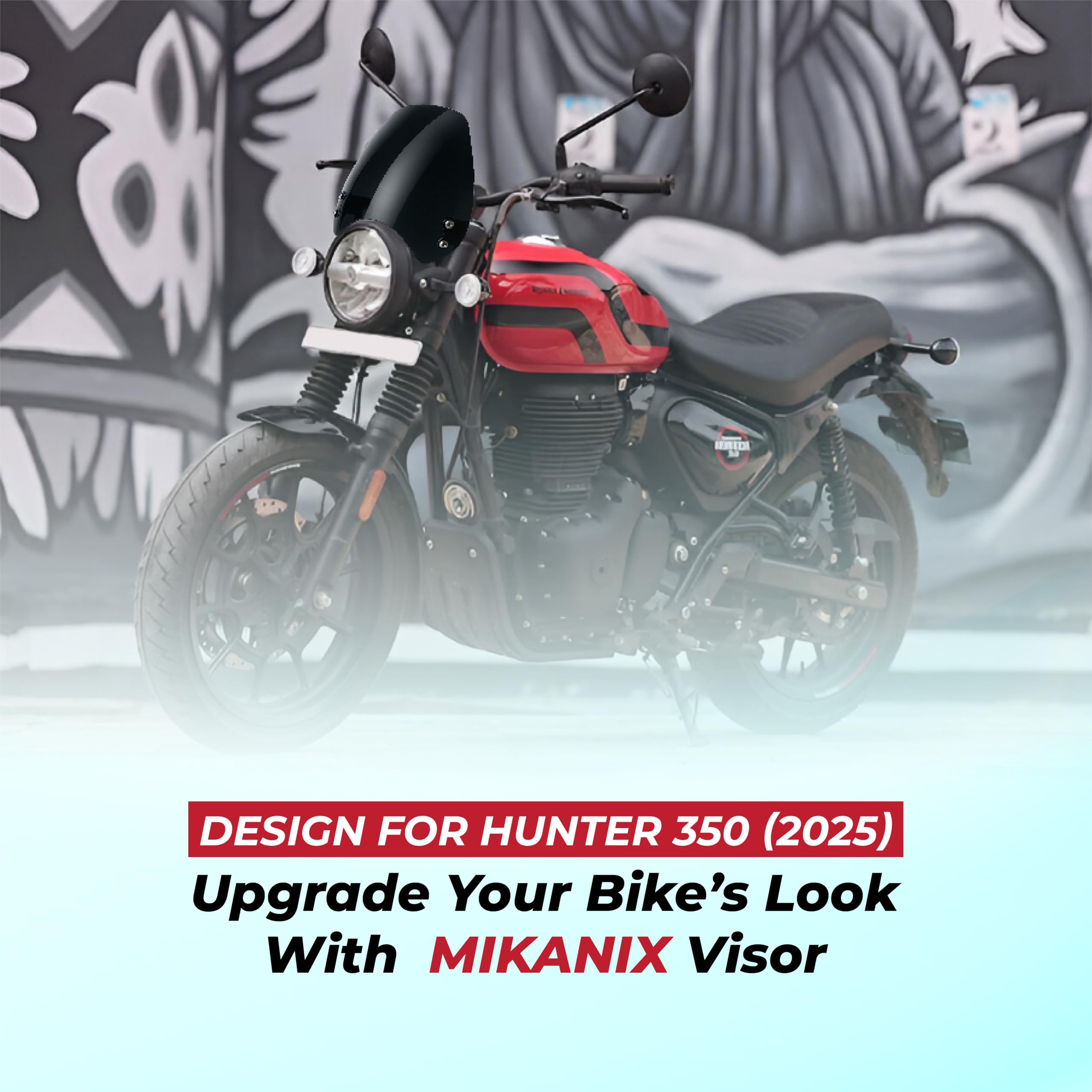 MIKANIX Hunter 350 Visor Glass 2025 Model | Unbreakable Headlight Visor | Bike Windshield Protector & Wind Deflector | Motorcycle Front Fairing Kit I Black