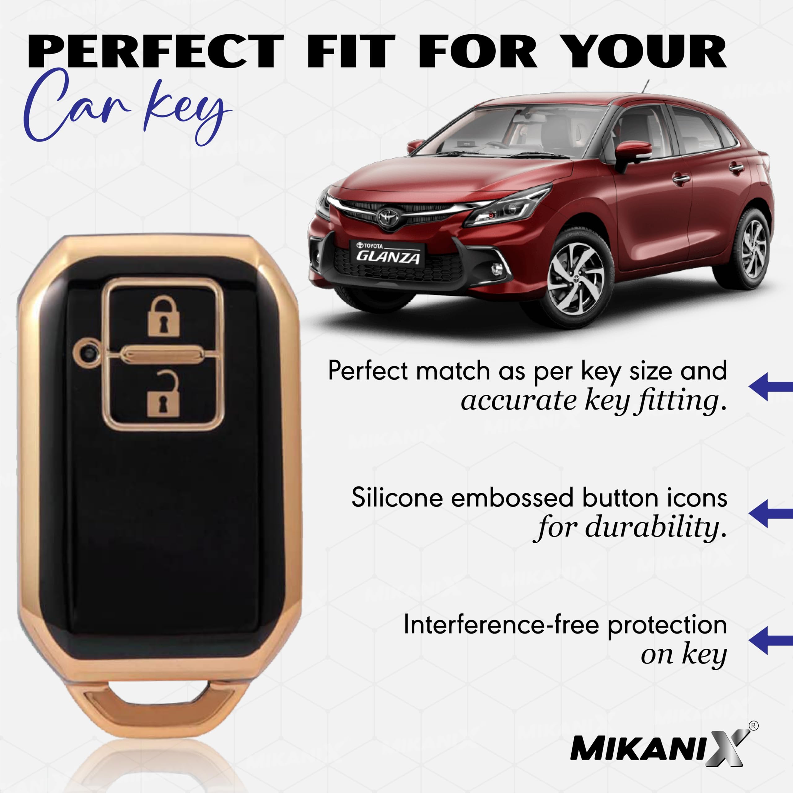 MIKANIX Premium Key Cover Compatible with Innova Crysta|Hycross Land Cruiser|Hilux|Toyota Hycross Innova 2-Button Smart Key | Elegant Black & Gold Protective Case Shell
