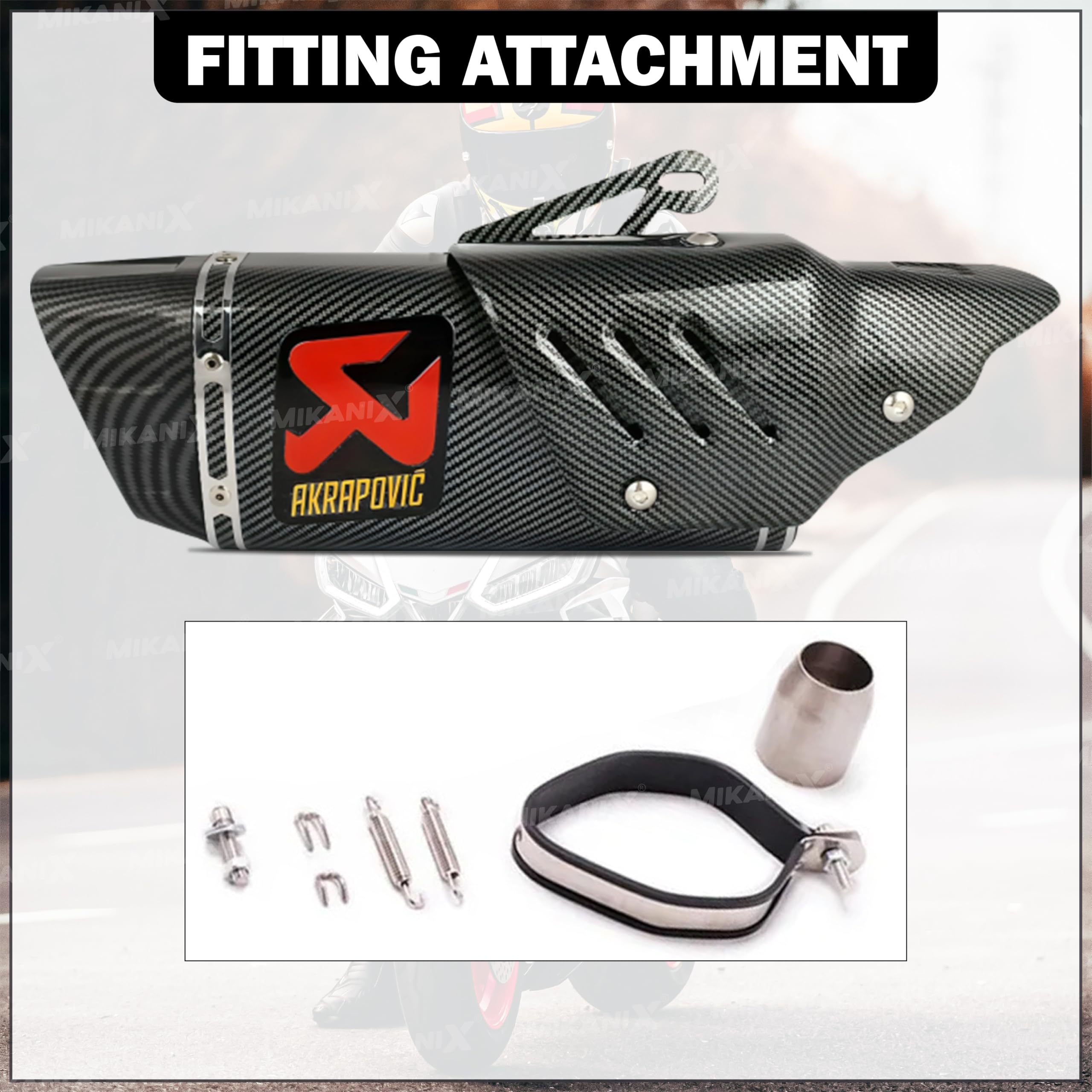 Mikanix Universal Racing Sports Bikes Silencer/Exhaust Muffler Pipe with Carbon Fiber Plate Slip-on Exhaust System for Motorcycle and Scooties
