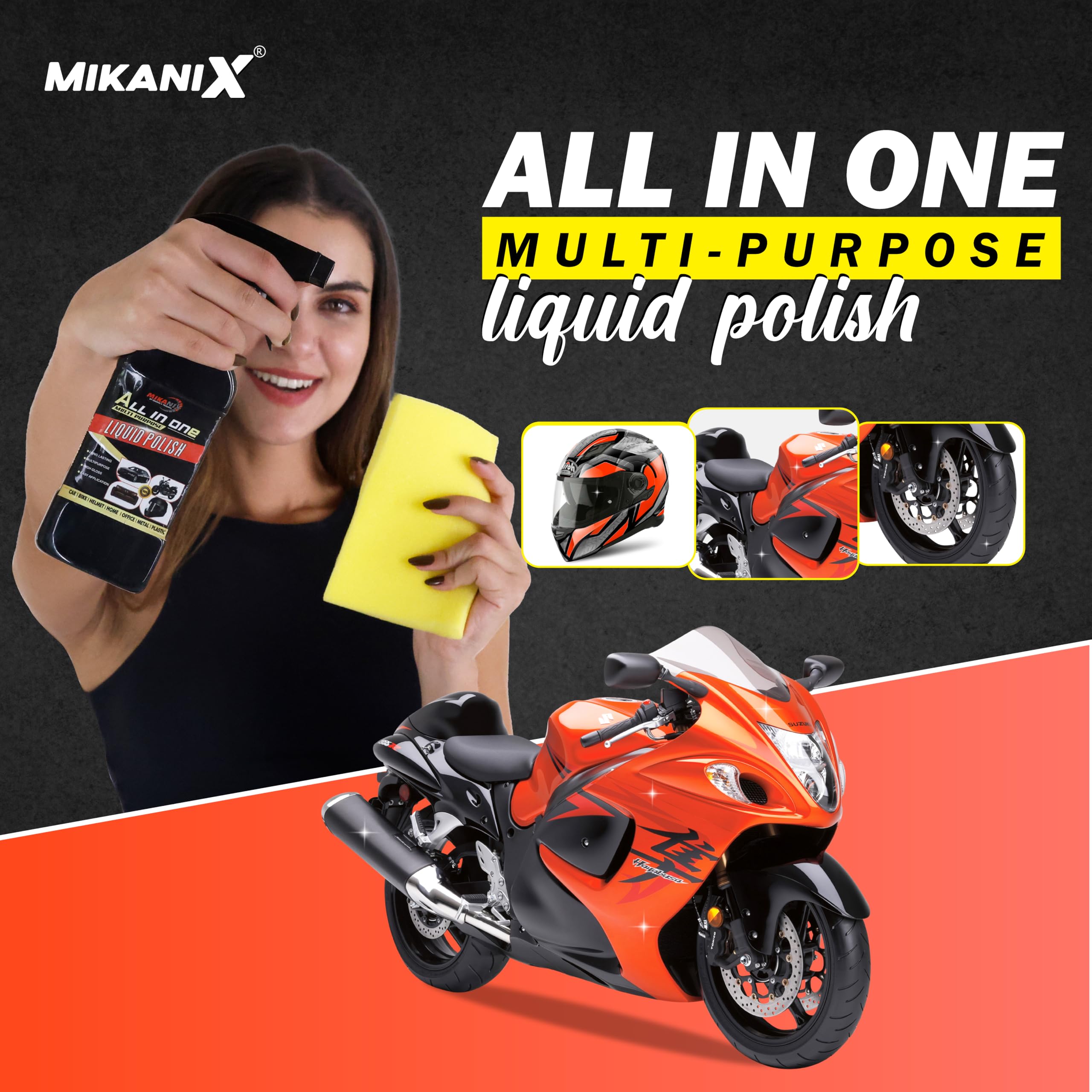 Oberoi's Traders 6-in-1 Bike Care Kit - Liquid Polish, MX-40 Cleaner, Chain Lubricant, Chain Cleaner, Cleaning Brush & Microfiber Cloth
