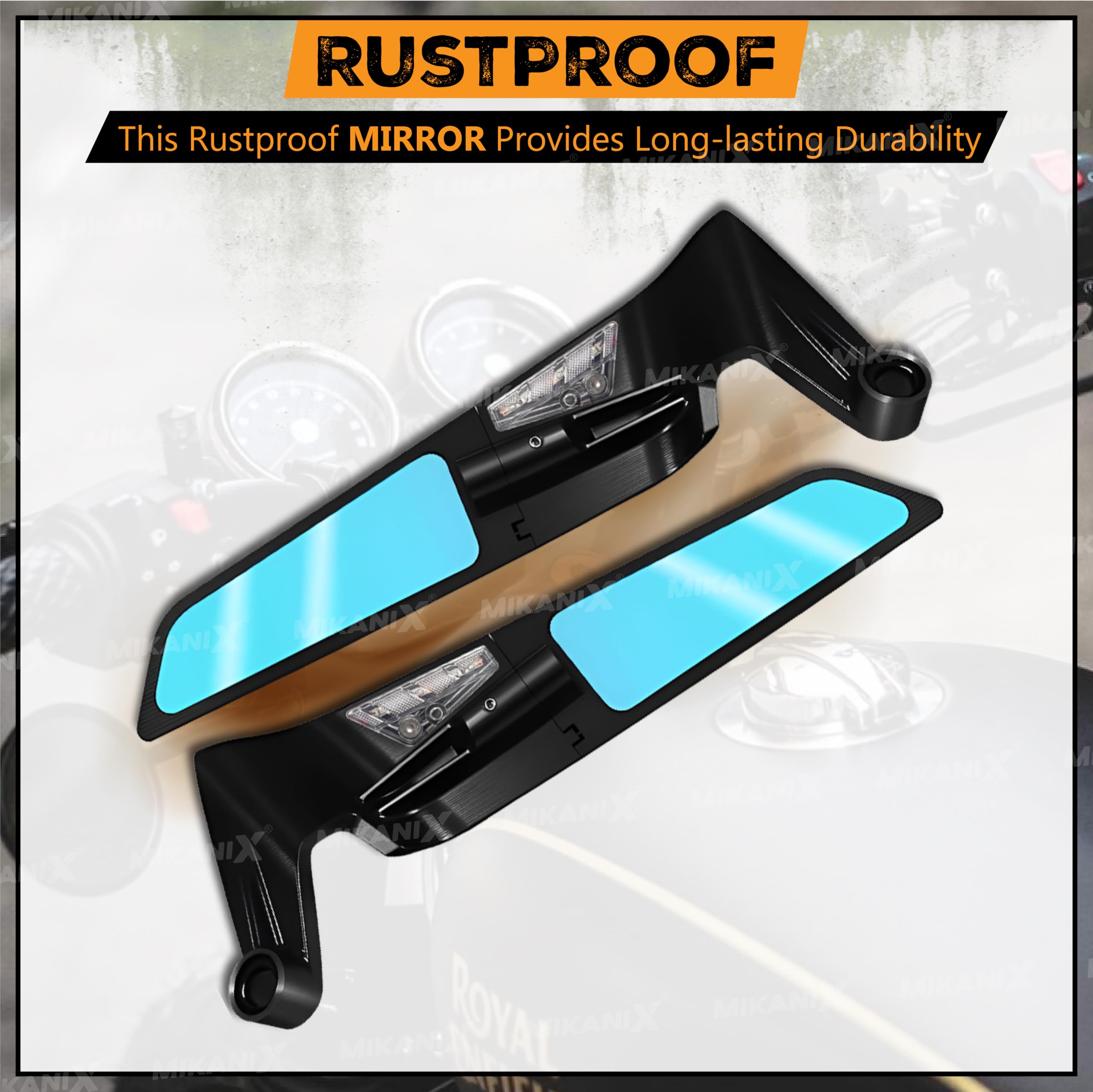 MIKANIX Bike Rear View LED Side Handle Bar Mirror | York Nut Fitting | Stealth Convex Glass Compatible With TVS Apache 160 | 200