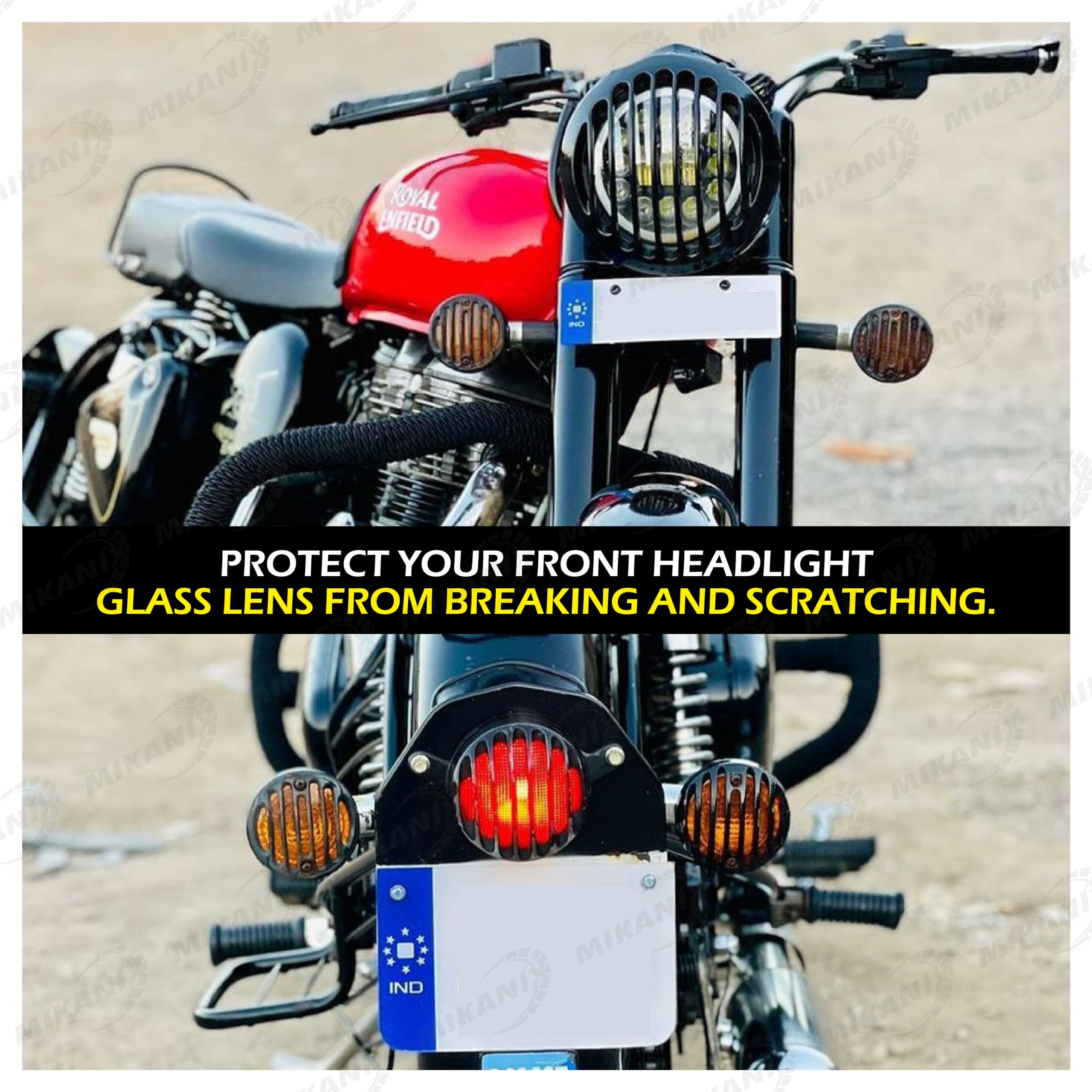 MIKANIX Premium CNC Metal Front Rear Headlight Grill/Jali Cover Set with Tail Lamp, Indicator, Pivot Eyes Cup Compatible Only for Royal Enfield Classic Reborn 350